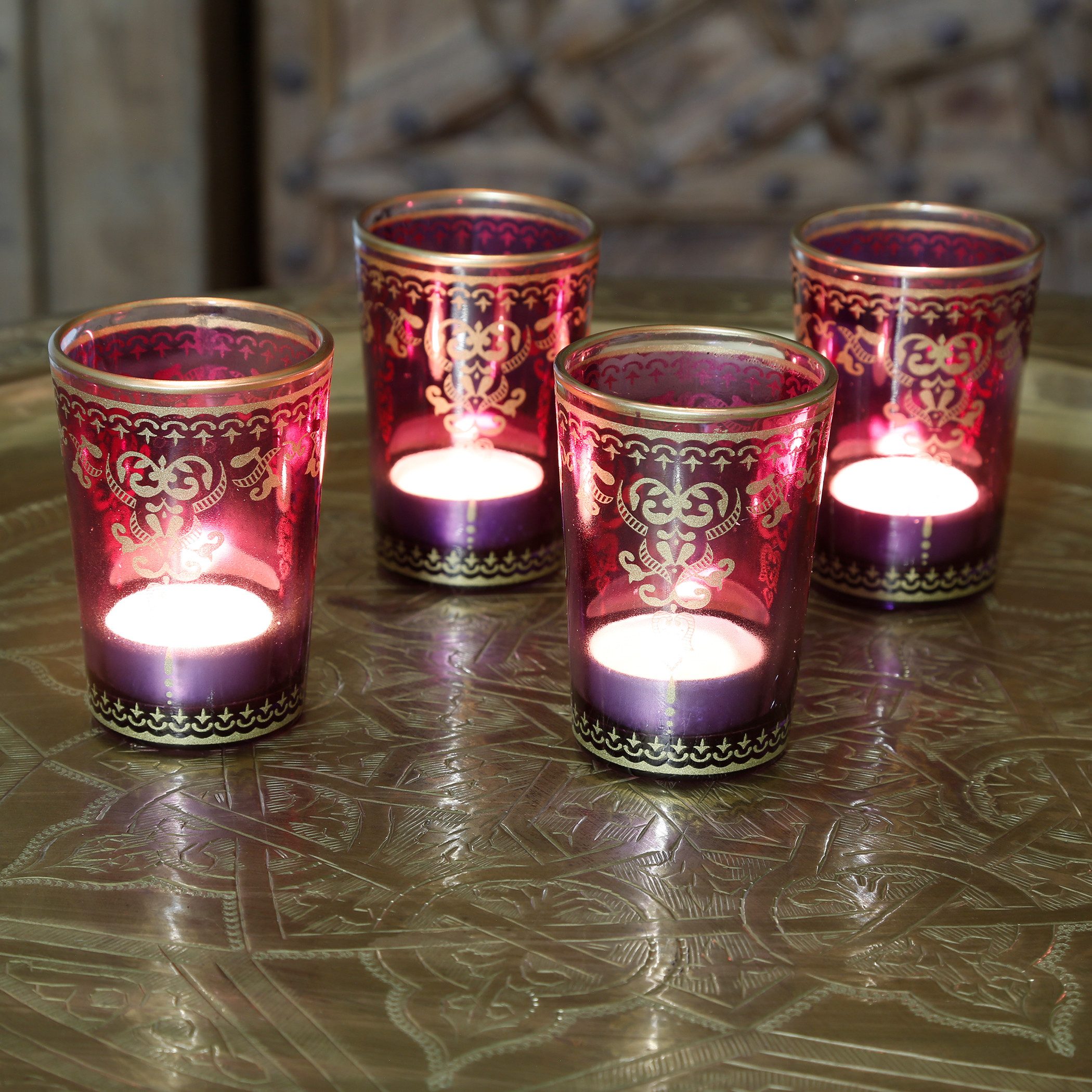 Casa Moro Teelichthalter Kerzenhalter Glas Violet Lila Gold 6er Set Teelichter Kerzen Tischdeko (einzigartige Wohn Ramadan Deko), Teelichthalter im orientalischen Stil TGL-1002
