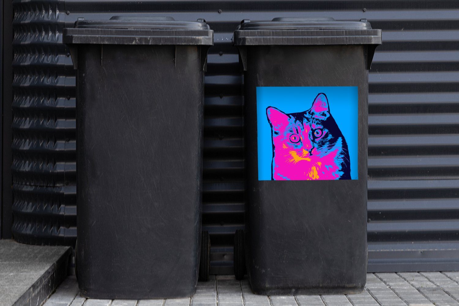 Mülltonne, Katze Wandsticker Sticker, MuchoWow Pop-Art-Porträt Container, einer Mülleimer-aufkleber, Abfalbehälter (1 Ein St),