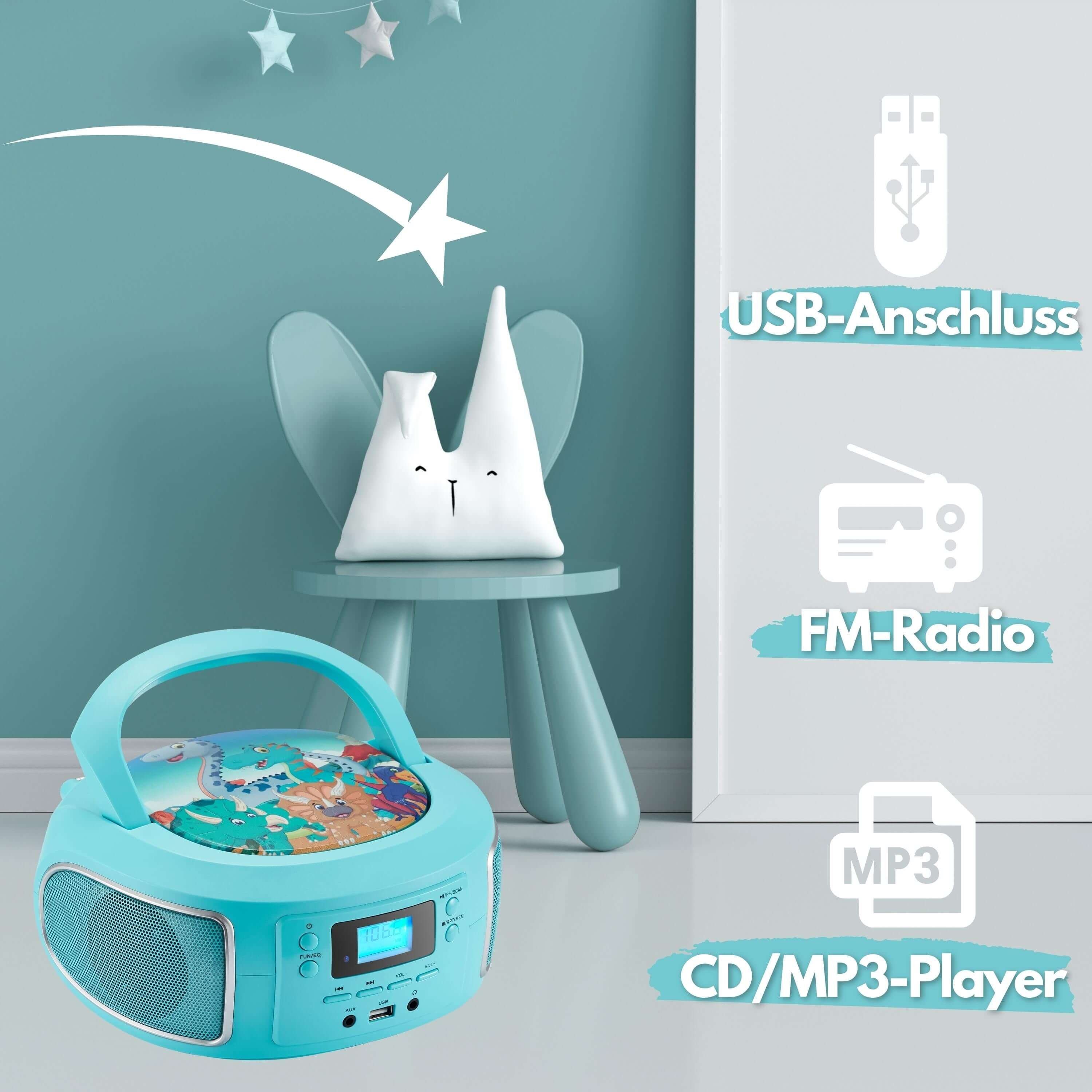 tragbarer Radio (CD, Kinder mit CL-940 Cyberlux CD tragbar, Musikbox, MP3 Boombox, CD-Player FM USB) Player