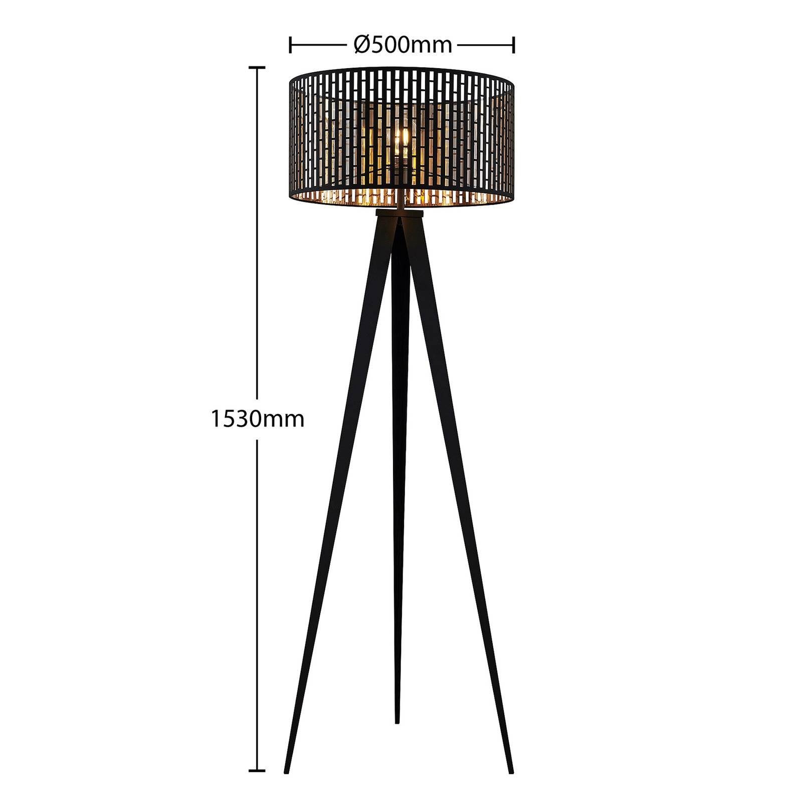 Lindby Stehlampe Thoralf, Leuchtmittel flammig, Stahl, E27, 1 inklusive, Stehleuchte Textil, Schwarz, nicht gold