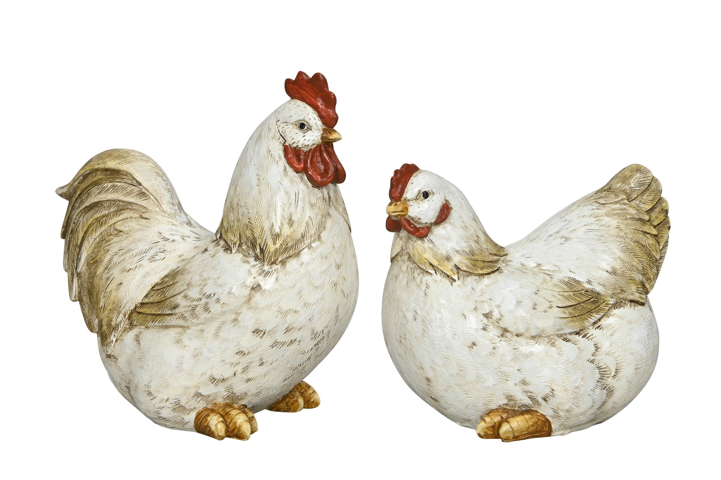 Osterfigur Huhn + Hahn 2erSet creme/braun H13cm + 17cPolyresin Ostern Figur