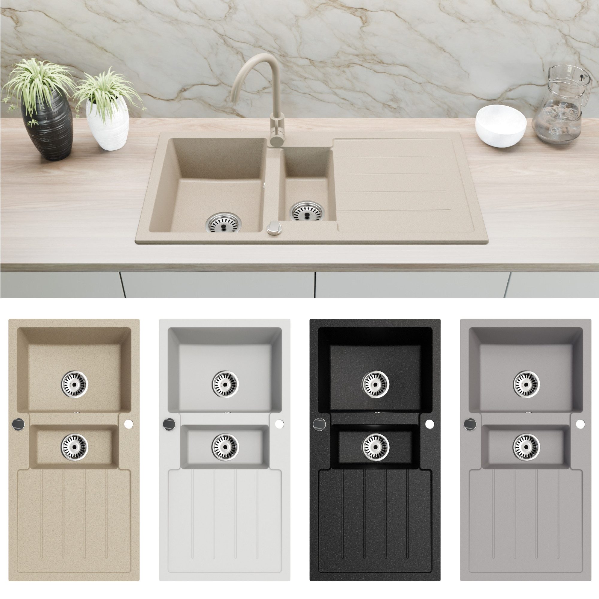 Faizee Möbel Granitspüle Granitspüle Spülbecken Küchenspüle Einbauspüle 100 günstig online kaufen