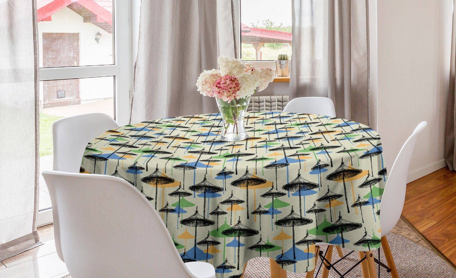 Abakuhaus Tischdecke Kreis Tischdecke Abdeckung für Esszimmer Küche Dekoration, Skizzieren Strand-Regenschirme Sommer Artikel