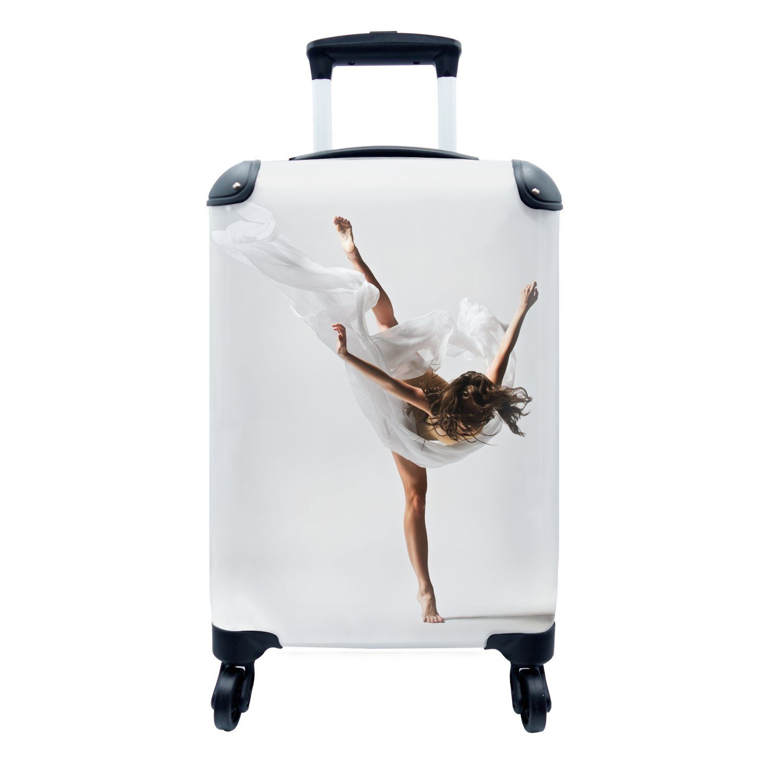 Rollen, Trolley, Hintergrund, Handgepäckkoffer mit Ferien, mit 4 Reisetasche für MuchoWow Ballerina weißem rollen, Reisekoffer Handgepäck auf Tuch