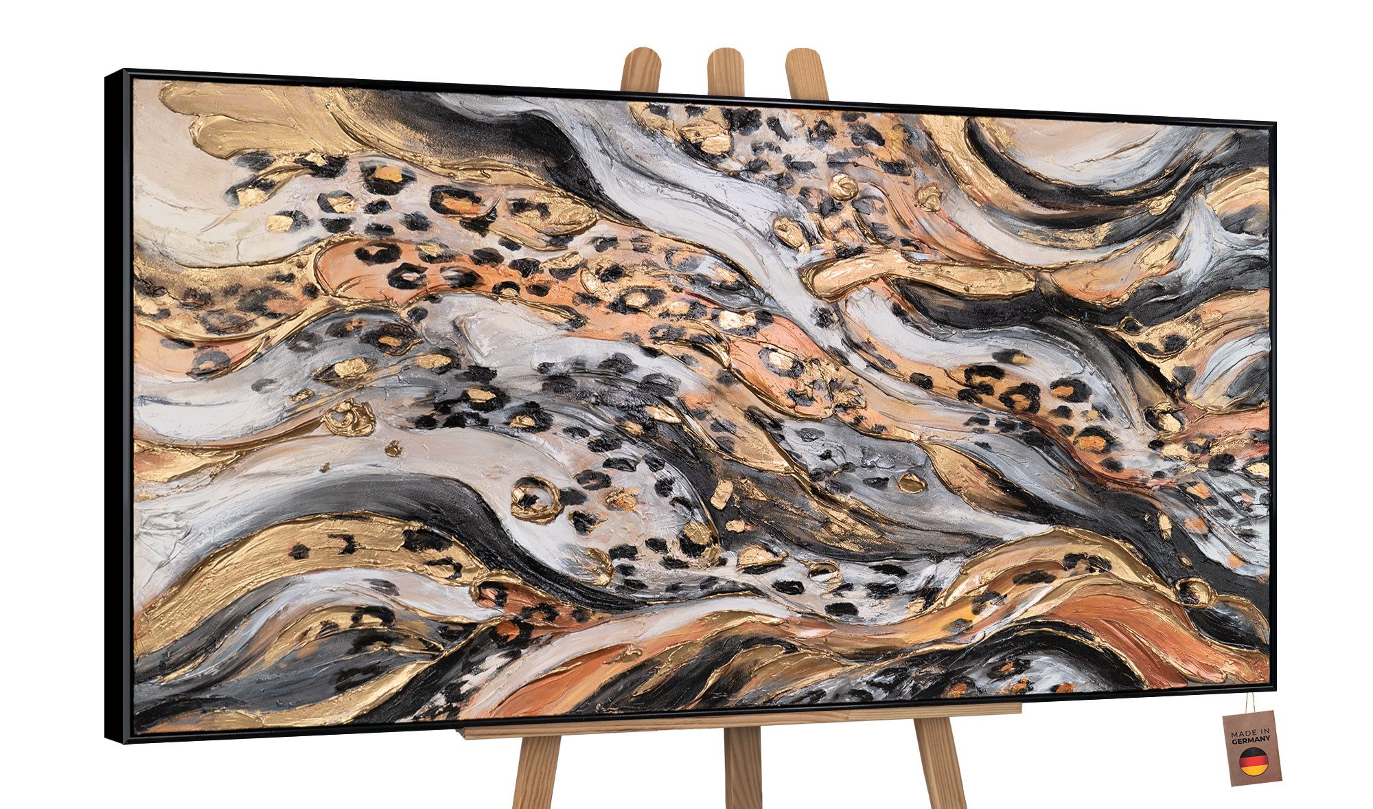 YS-Art Gemälde Bewegungsenergie, Paris, Impuls, Goldene Blätter, Zeitwellen, Energie, Leinwandbild, gerahmt, Pferde, Eiffelturm, Abstraktion, Segelboote