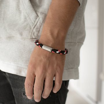 Skipper & Son Edelstahlarmband Segeltauarmband aus Nylonkordel, in schwarz/rot/weiß, aus Segeltau