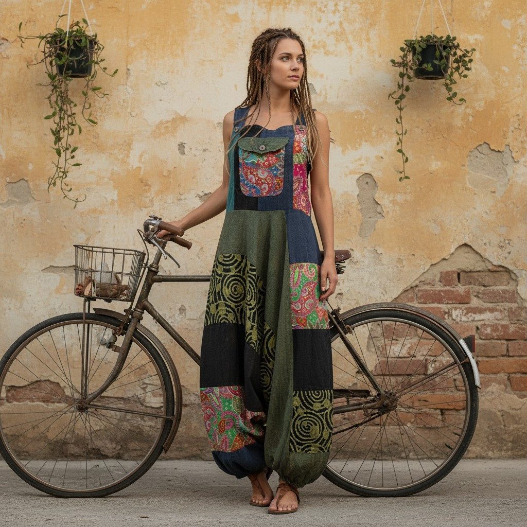 Guru-Shop Relaxhose Unikat Patchwork Boho Latzhose, bunter.. Ethno Style, a günstig online kaufen