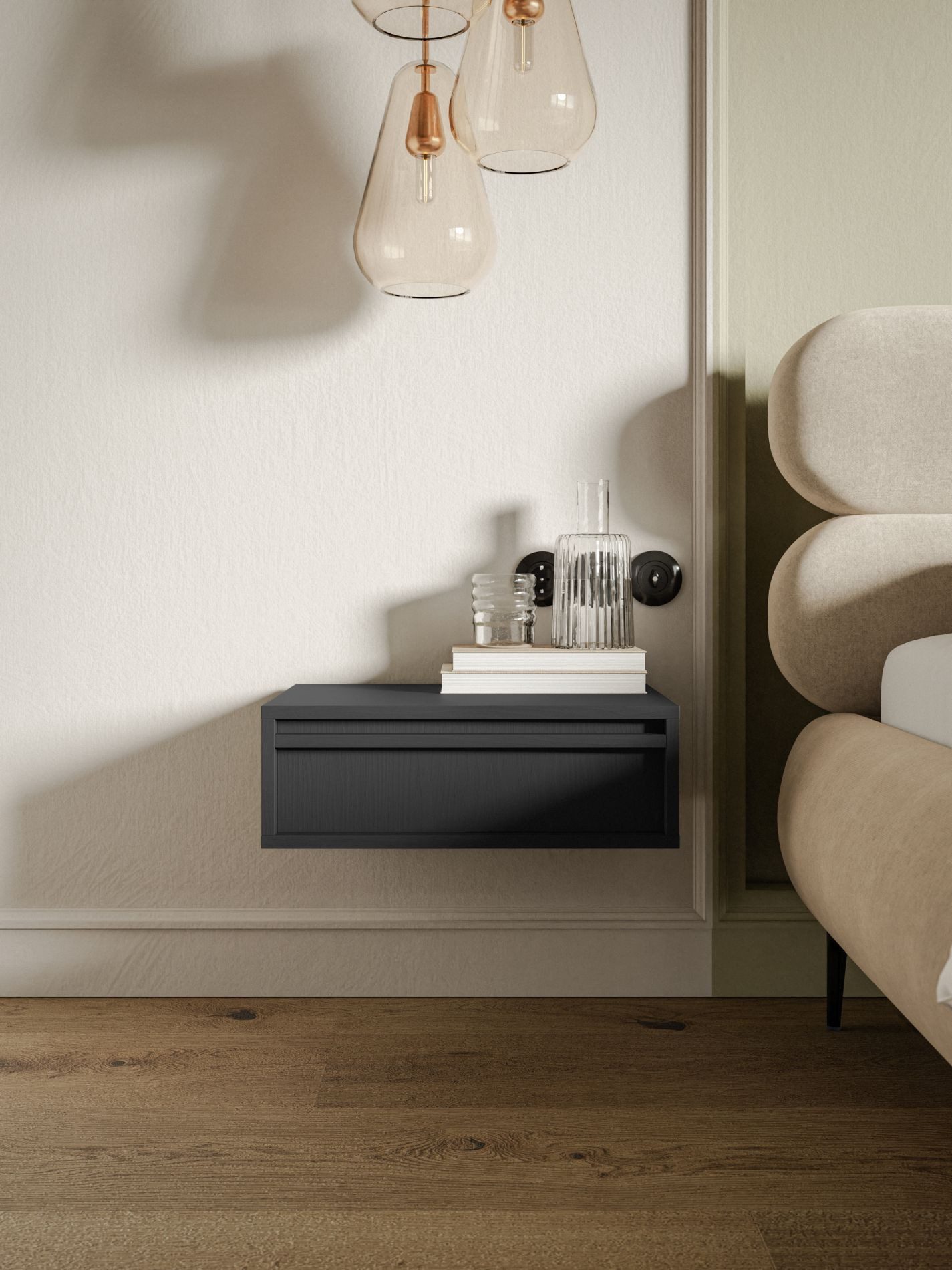 Selsey Nachttisch EVO, Wandhängende Nachtkonsole mit griffloser Schublade 50 cm