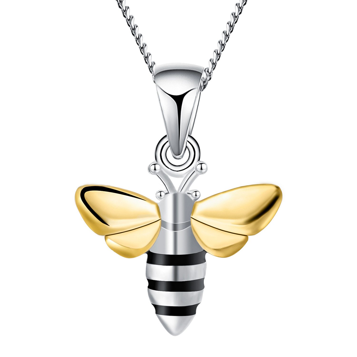 Runde Perlé Kette mit Anhänger "Busy Bee", handgefertigte Biene Halskette, 925er Silber, 18K Gold