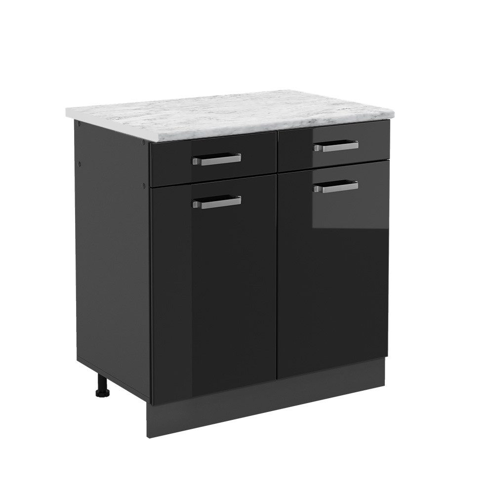 Vicco Schubladenunterschrank R-Line Schwarz Hochglanz 80 cm AP Marmor günstig online kaufen
