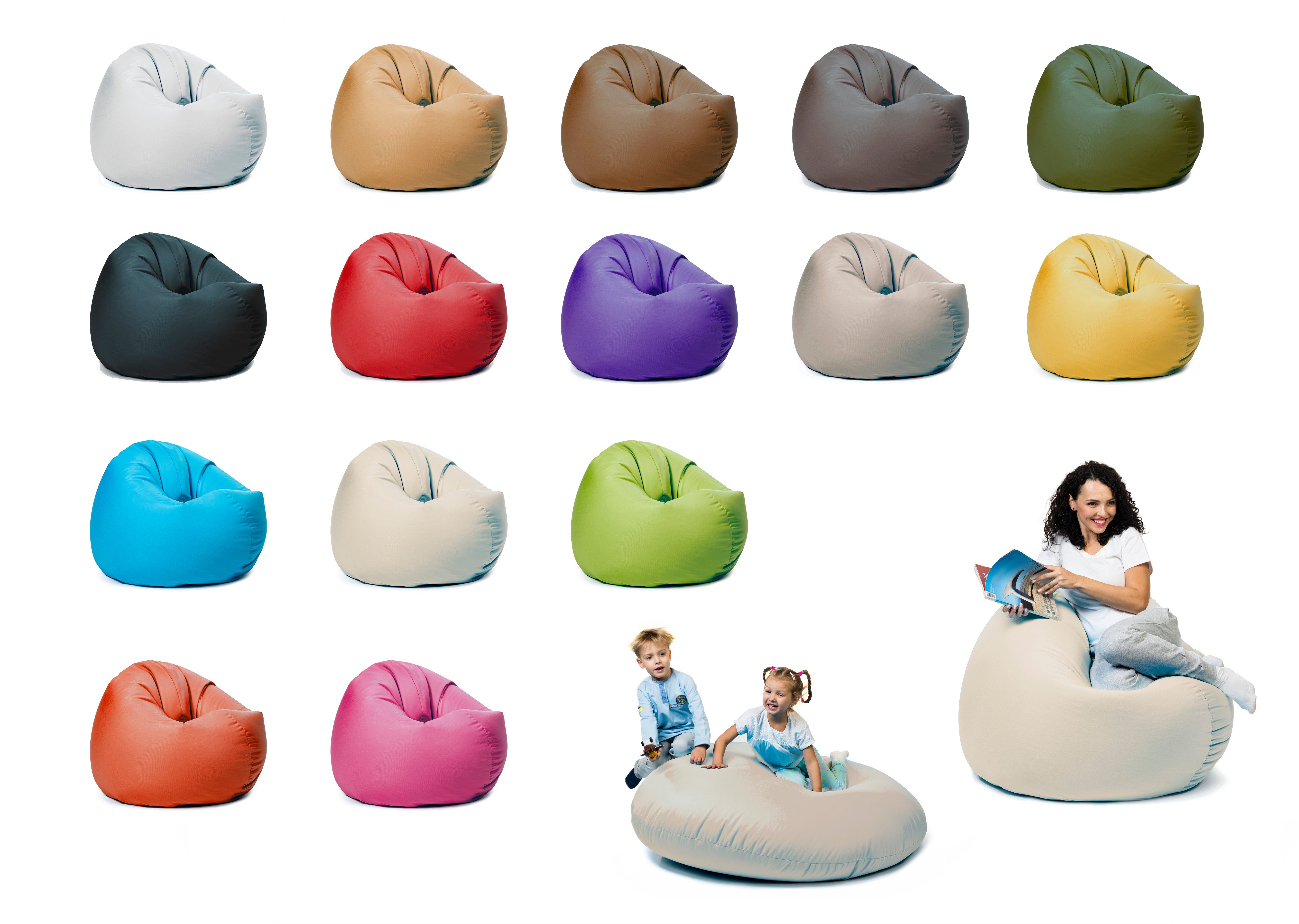 sunnypillow Sitzsack mit Styropor Füllung Outdoor & Indoor für Kinder und Erwachsene Cremefarben