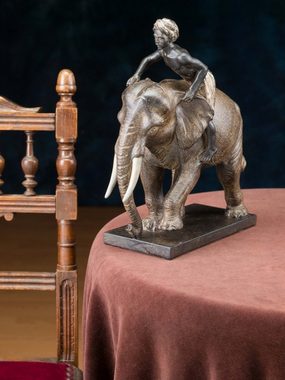Aubaho Dekofigur Skulptur Elefant mit Reiter antik Stil Figur Indien Orient Afrika