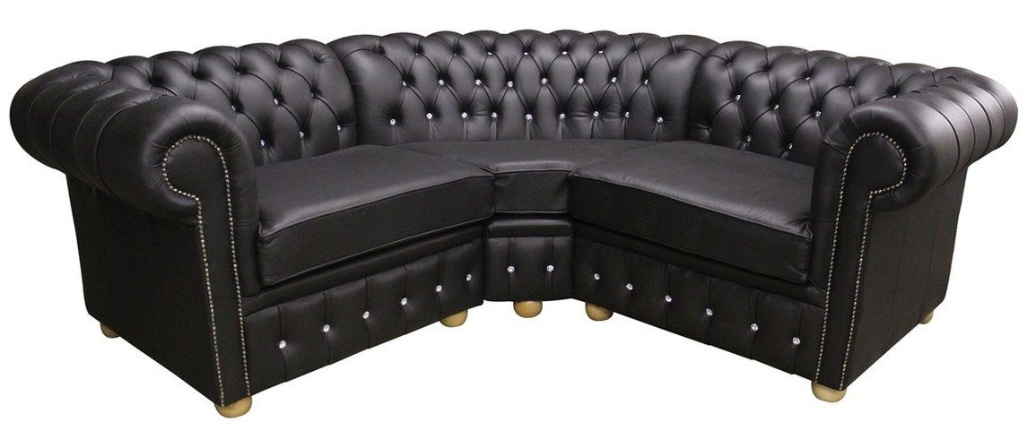 Chesterfield-Sofa Ecksofa in Grau mit Chesterfield-Design und Stoffbezug