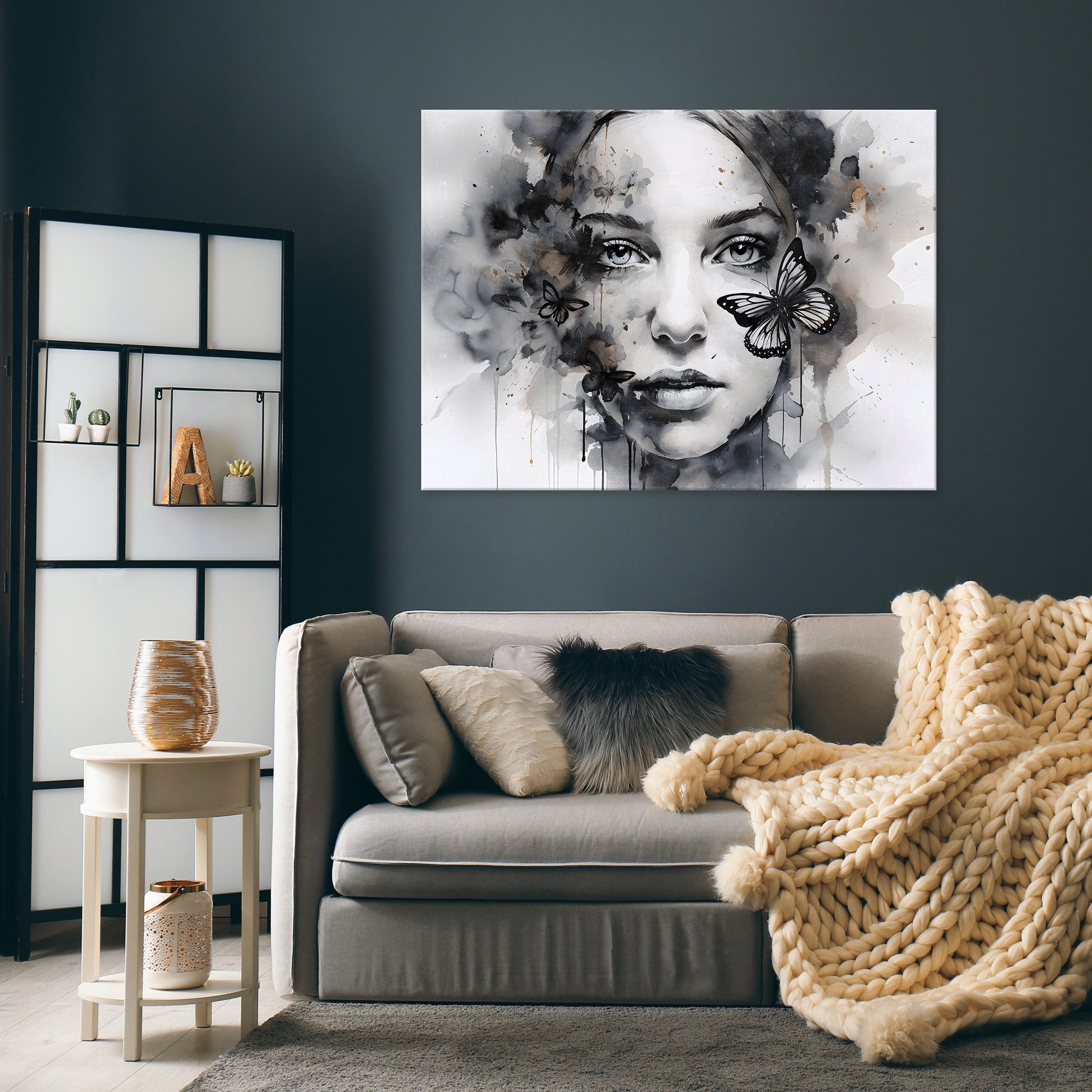 Wallarena Fototapete Frau Gesicht - Grau - Elegant - Vlies - Schlafzimmer, glatt, 40x30x2cm