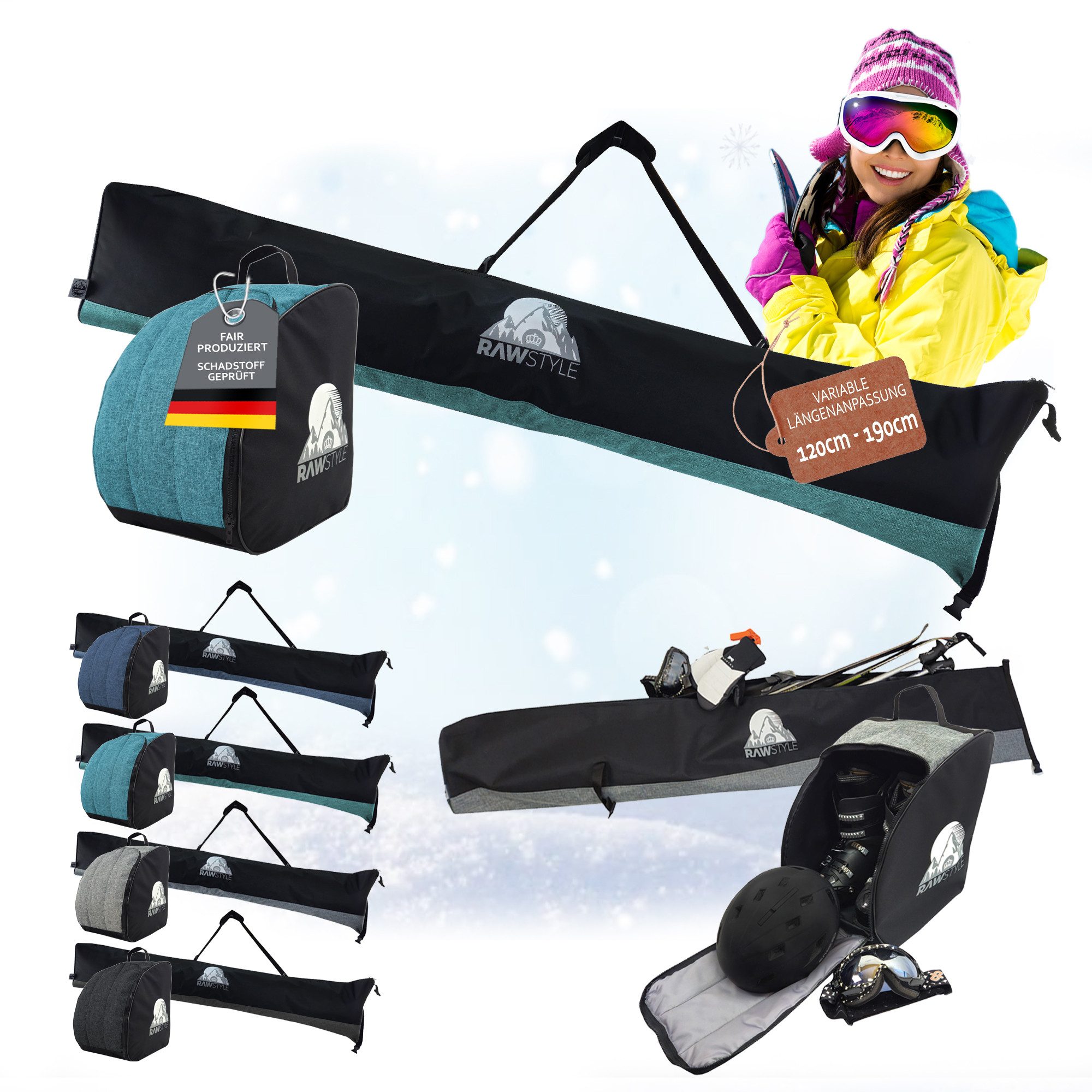 Skitasche Skitaschen Set Rolltop Skisack 120-190cm Skischuhe Rucksack