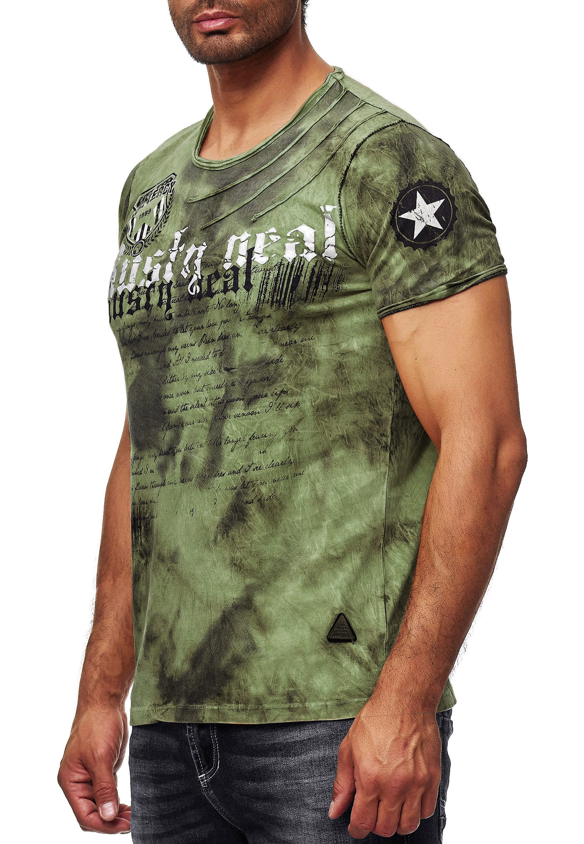 R-NEAL T-Shirt Batik T-Shirt Stretch Herren Kurzarm Shirt Verwaschen S M L XL XXL 3XL