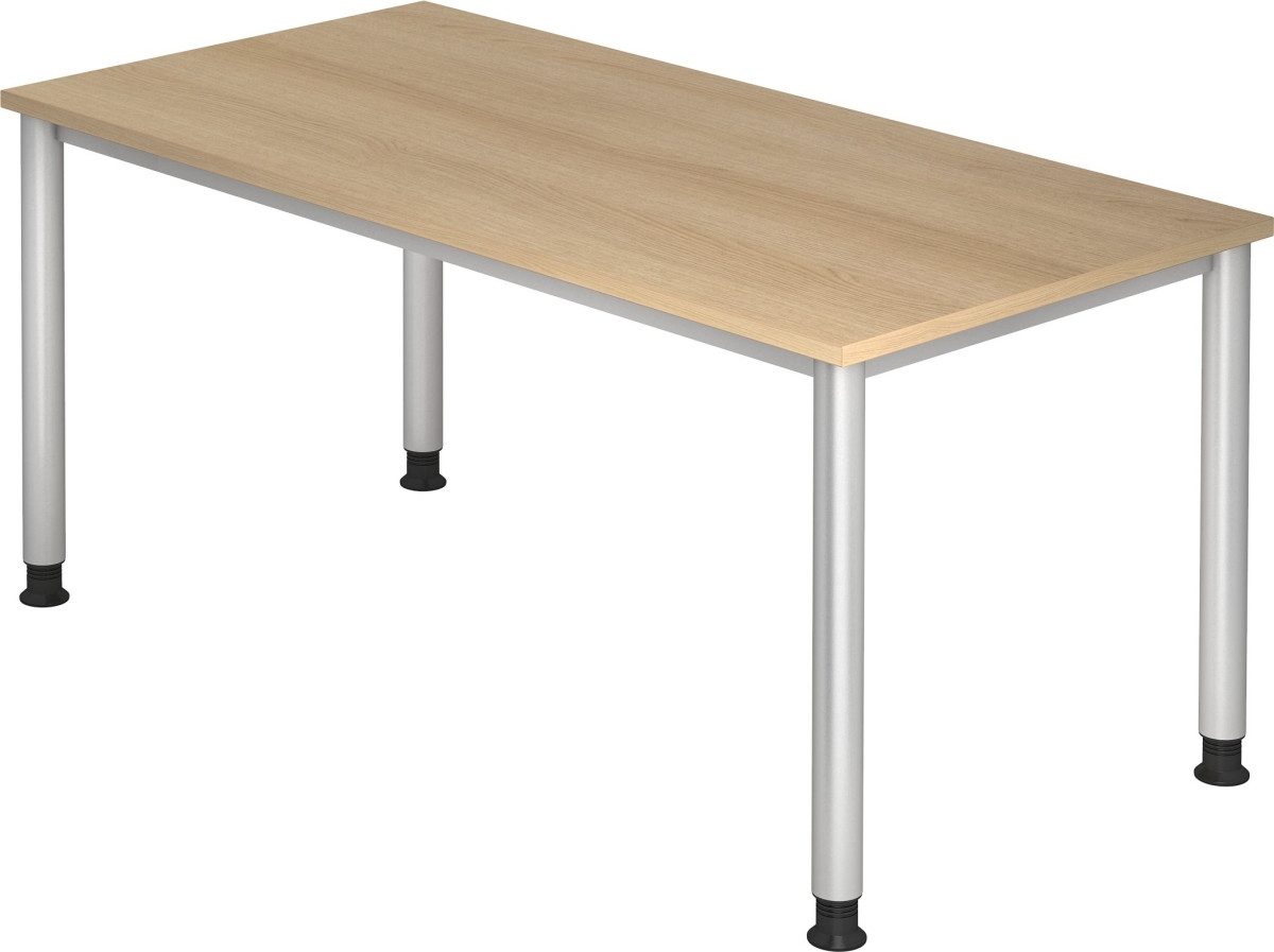 HAMMERBACHER Schreibtisch Schreibtisch 4-Fuß-rund 160x80cm Eiche/Silber