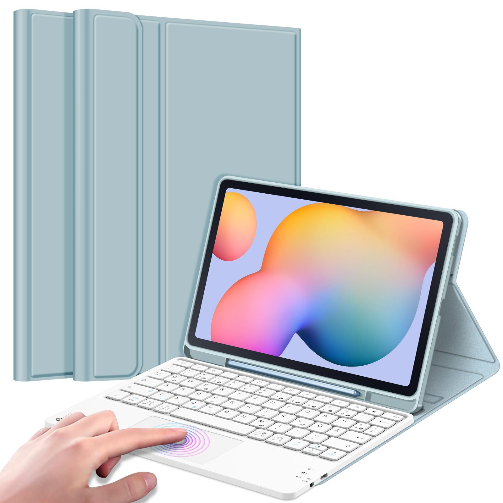 Fintie Tablet-Hülle + Tastatur für Samsung Galaxy Tab S6 Lite 10,4 Zoll 2024/2022/2020, mit Magnetisch Abnehmbarer Deutscher Tastatur und Touchpad Keyboard
