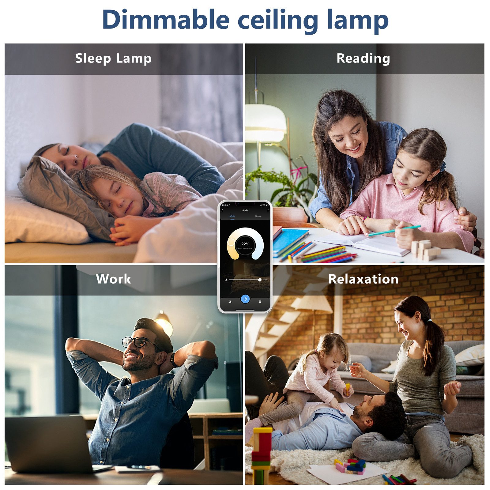 JDONG Deckenleuchte kompatibel mit Alexa Google Home Wifi, Ultra Dünn Ø50x4CM Flach Runde Deckenlamp, Dimmbar mit Fernbedienung 3000K-6500K, für Flur Wohnzimmer – Bild 4 von 5