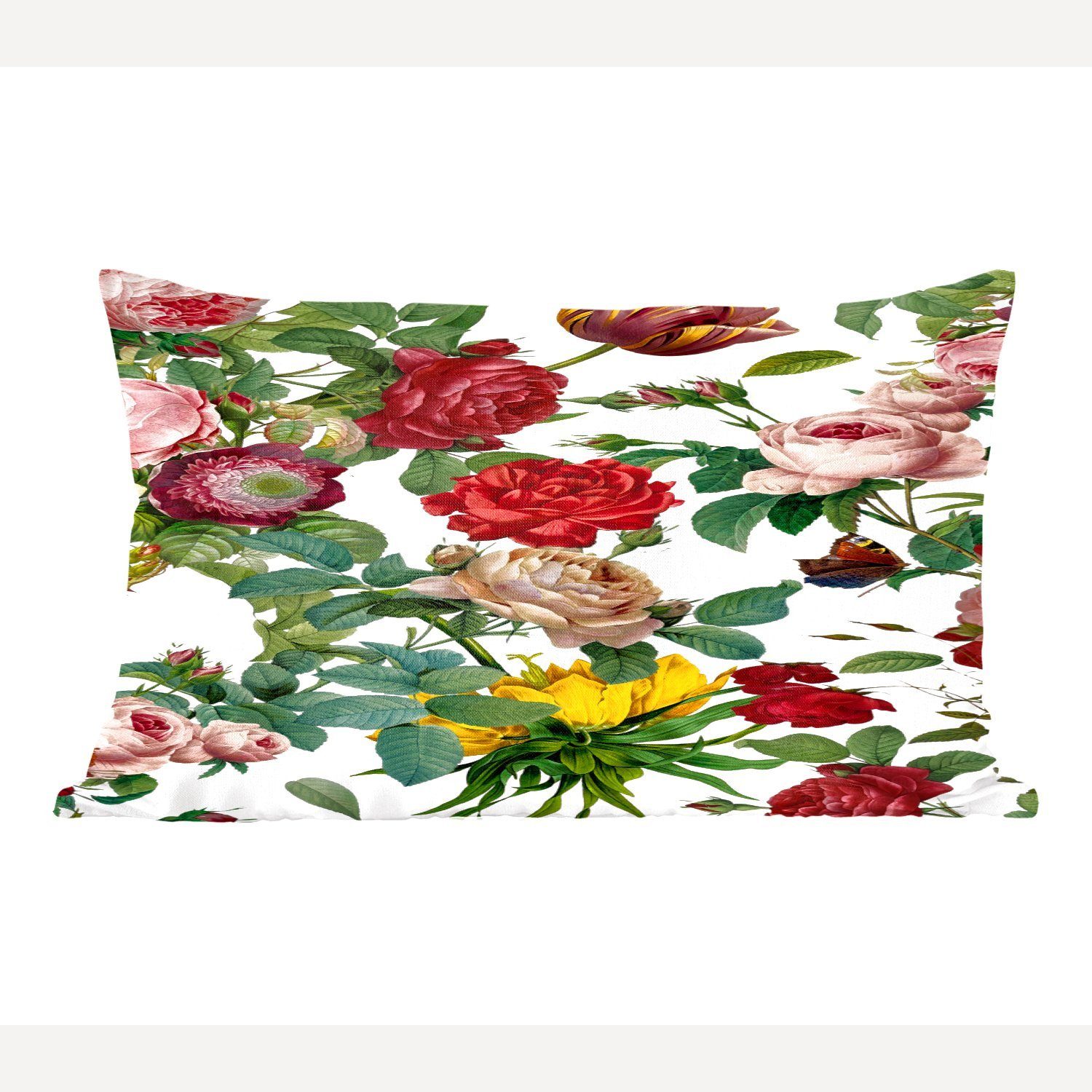 Blumen Schlafzimmer MuchoWow - Dekoration, - Wohzimmer Zierkissen, - Dekokissen Weiß, Füllung, mit Rosa Rot Dekokissen