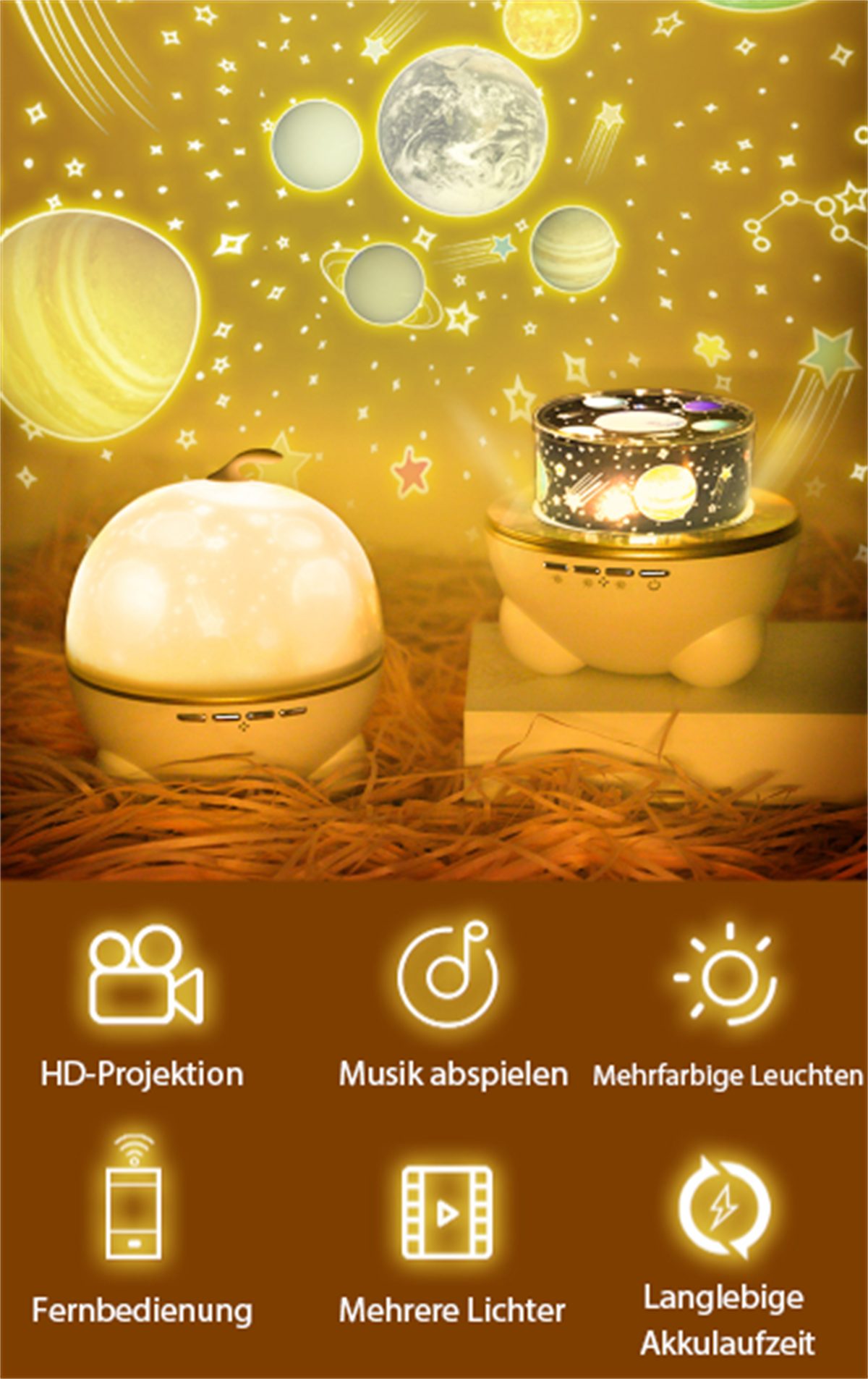 selected Nachtlicht carefully LED-Sternenhimmellicht, LED Musik-Nachtlicht-Geschenkbox rotierende bunte