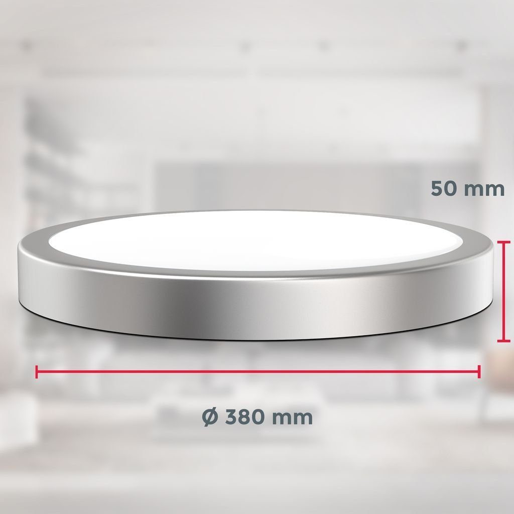 BKL1537, Silberfarbig LED Küche 38cm LED Deckenleuchte 4.000K Deckenlampe integriert, fest 3.000lm Durchmesser 24W Wohnzimmer Neutralweiß, B.K.Licht -