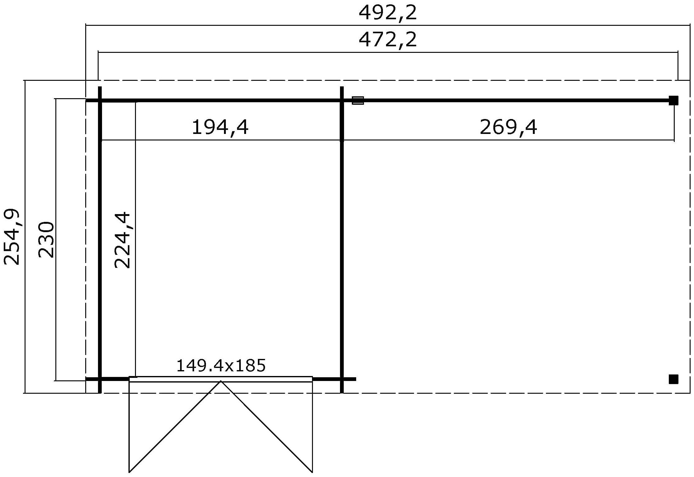 BxT: (Set), Long LASITA cm, Anbau Gartenhaus mit Beach, MAJA 492x255 Naturbelassen,