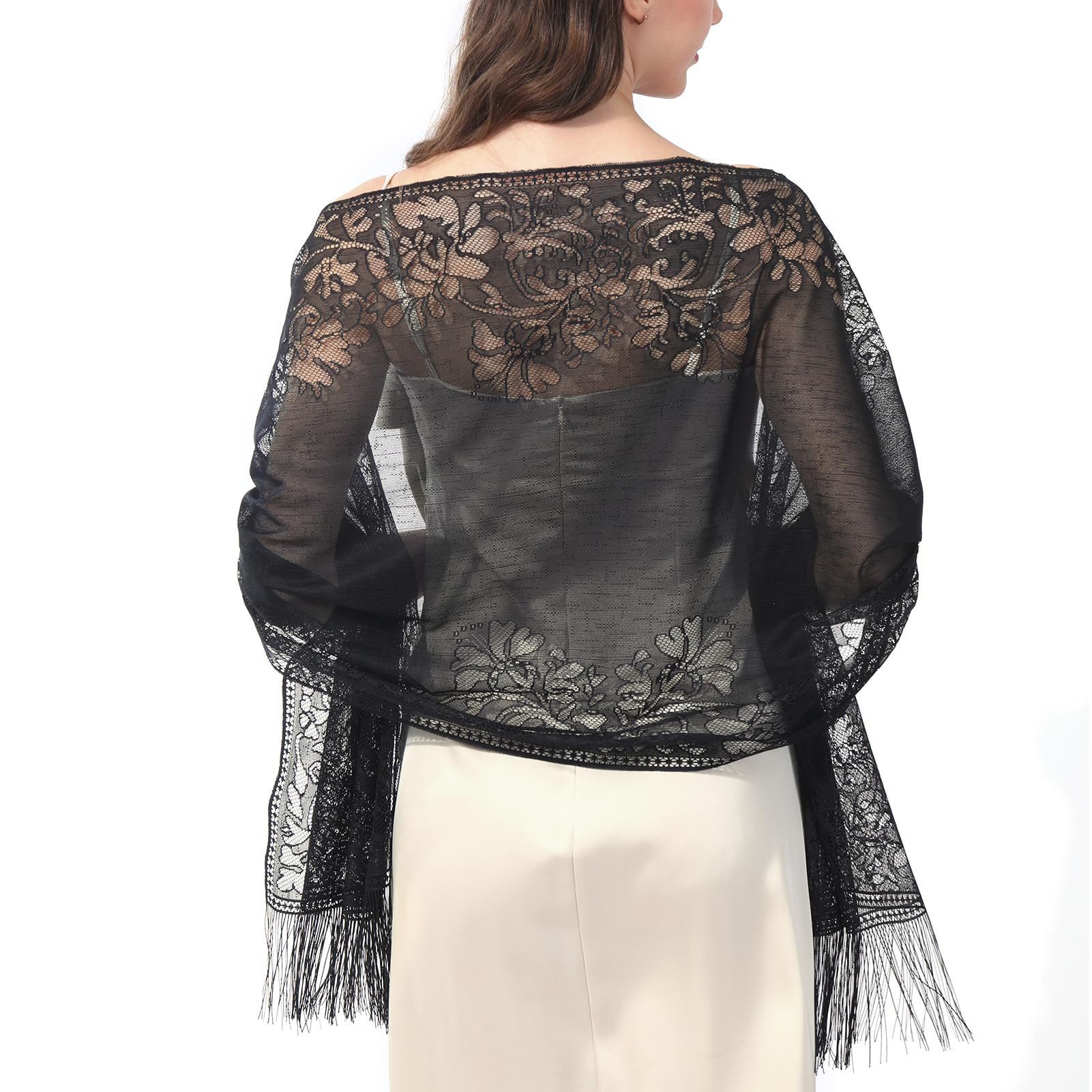 Coonoor Modeschal Damen Spitzen Lochmuster Schal für Abendkleid Damen Schals Tücher, Weicher Unifarben