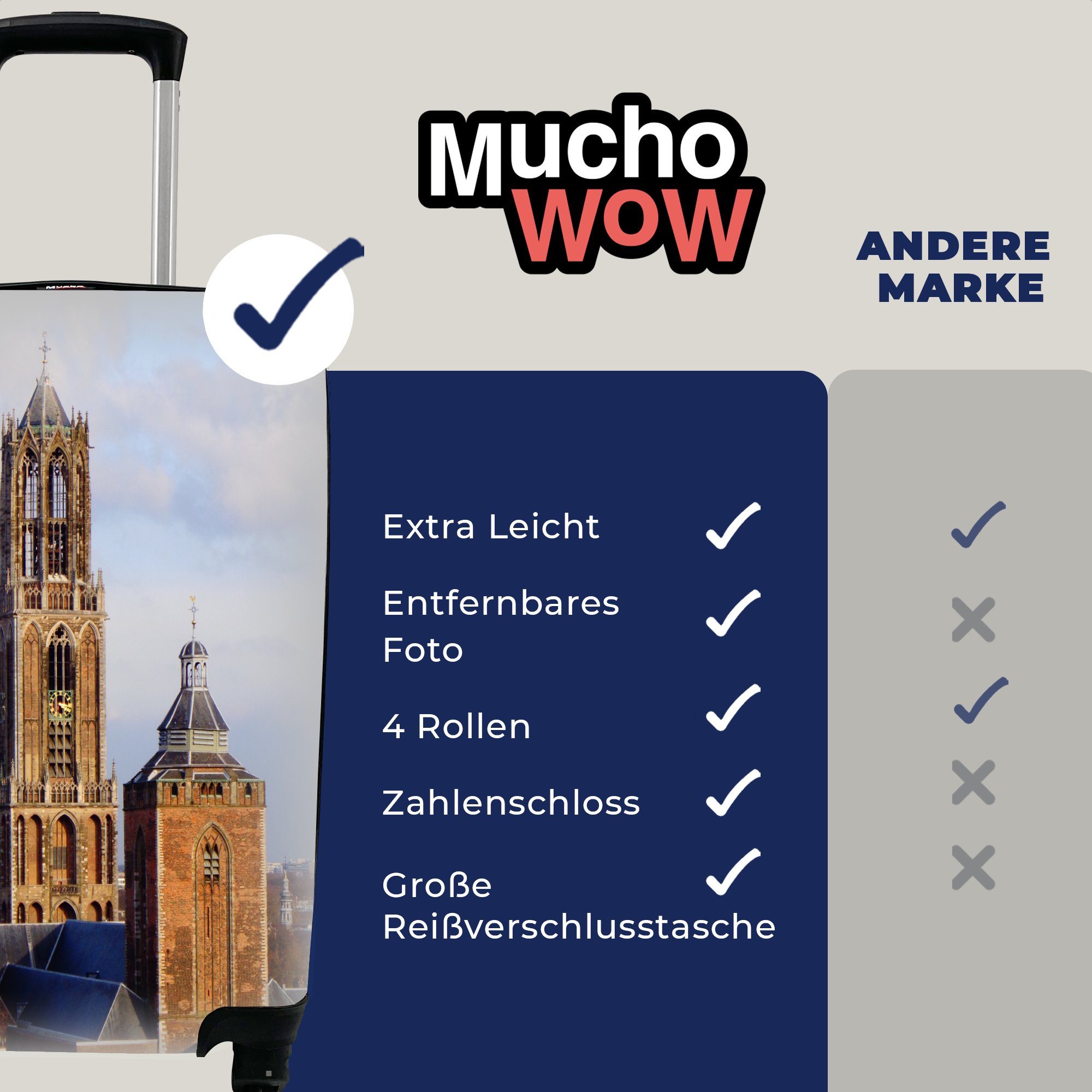MuchoWow Niederlande rollen, für Reisetasche - Rollen, Handgepäckkoffer mit Trolley, - Ferien, Handgepäck Utrecht, Domturm Reisekoffer 4