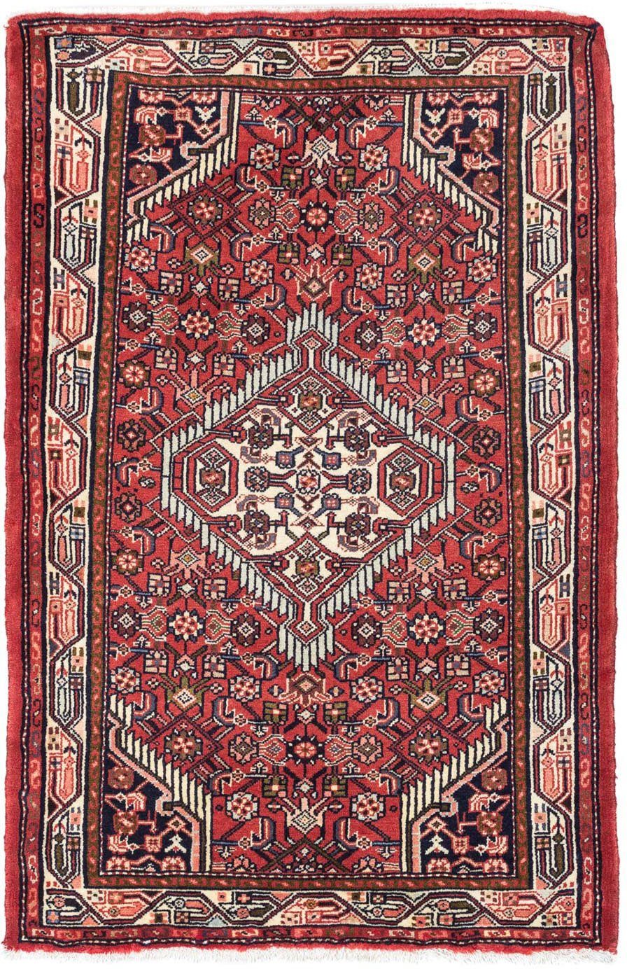 10 Handgeknüpft mm, rechteckig, 125 Höhe: Hosseinabad Medaillon x 80 Wollteppich cm, Rosso morgenland,