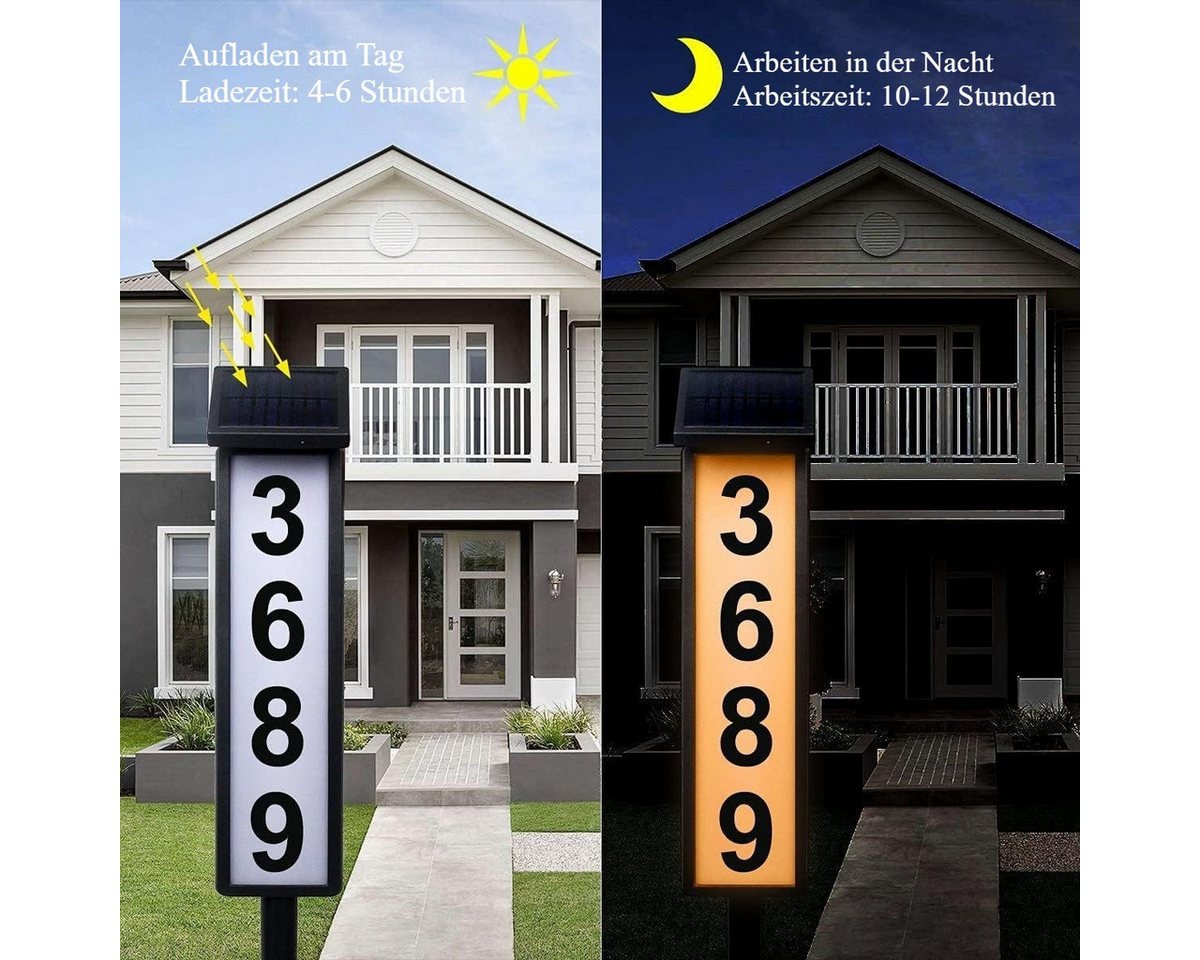 Thumbnail - BlingBin Hausnummer Solar-Adressschild Hausnummern für draußen beleuchtetes Adressschild, (1er Set, 1 St., mit Erdungsst...