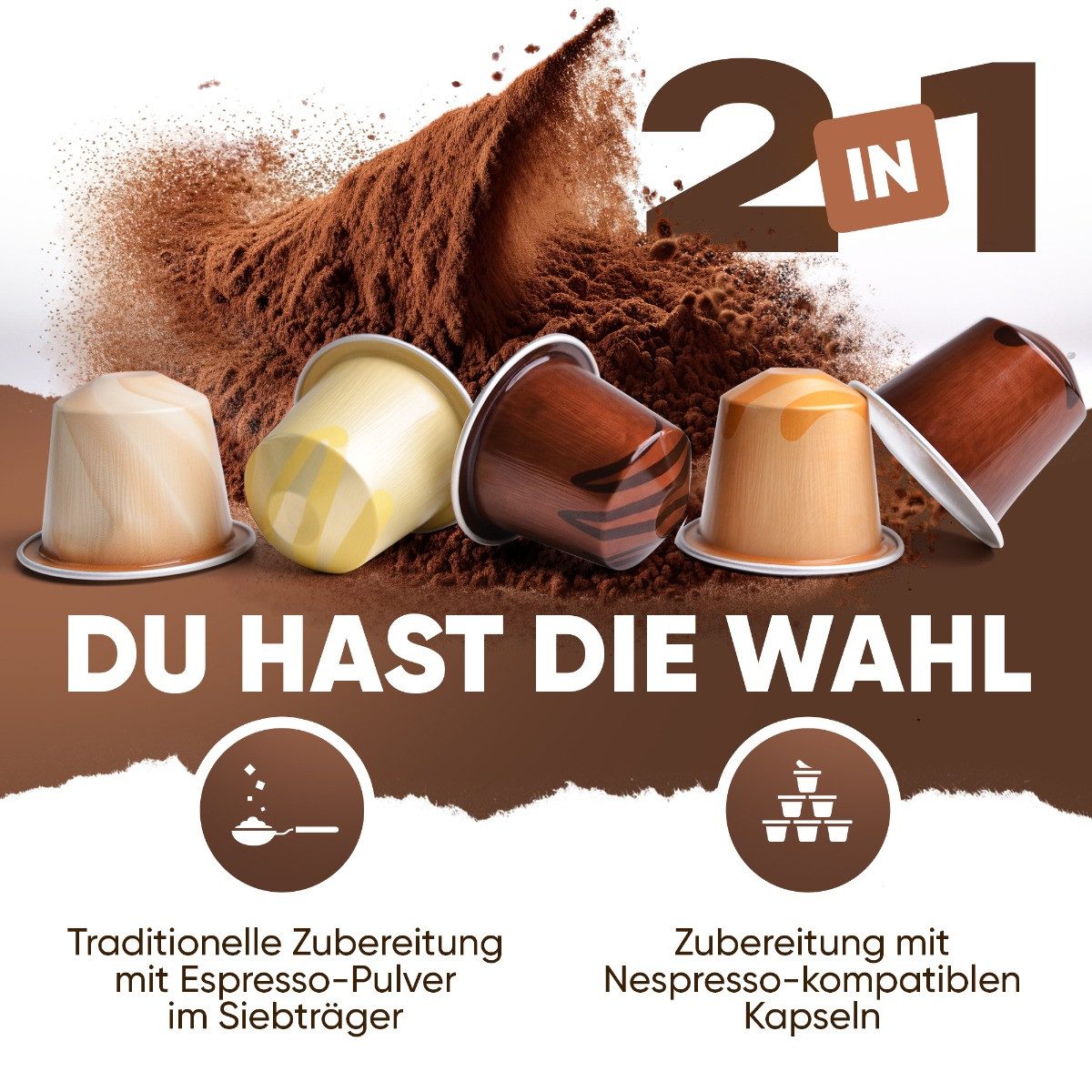 ProfiCook Espressomaschine PC-ES-KA 1267, Espressopumpe 20 bar, 2 Siebträger, Dampfdüse