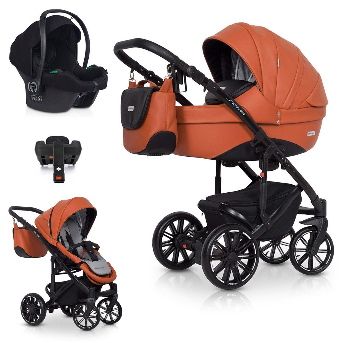 babies-on-wheels Kombi-Kinderwagen Sigma 5 in 1 mit Sportsitz, Autositz und Iso Base in 7 Farben