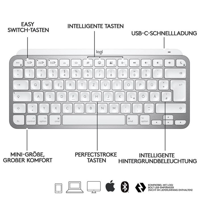 Logitech MX Keys Mini For Mac Wireless-Tastatur QR7523