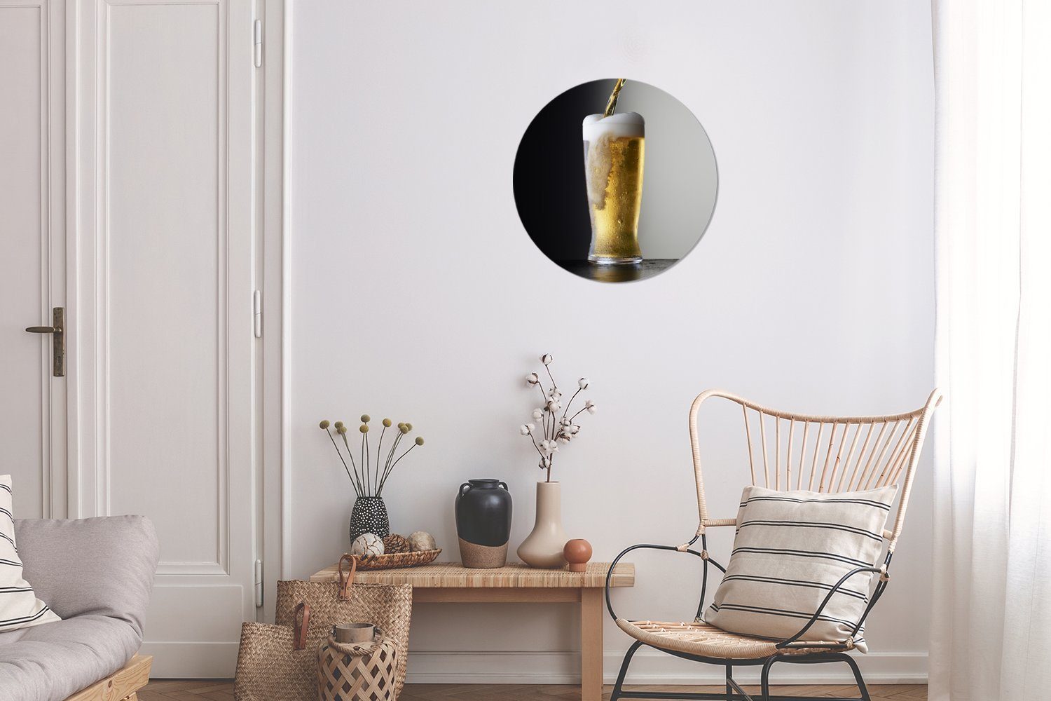 Wandbild, Kreis MuchoWow St), schwarzem Leckeres 30x30 auf Bier Rundes Gemälde Wanddekoration Hintergrund, Forex, (1 cm Wohnzimmer,