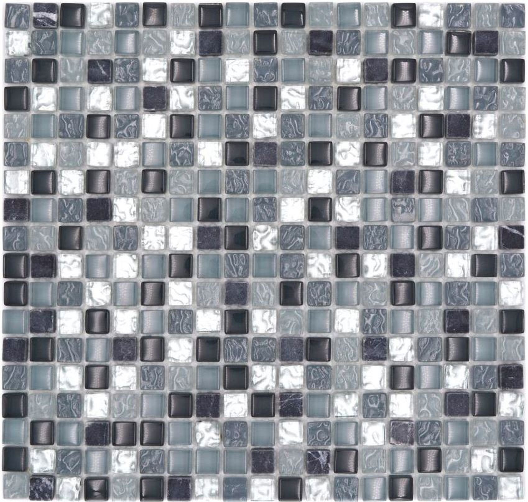 Mosaikfliesen Mosaikfliese silber Glasmosaik Naturstein Mosani klar grau