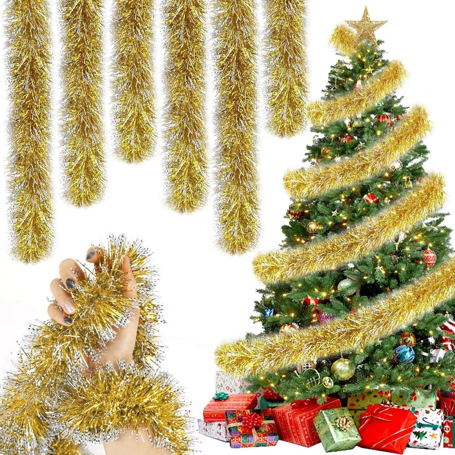 LuxusKollektion Girlanden Weihnachtsgirlande 5er-Set Lametta 2m Gelb