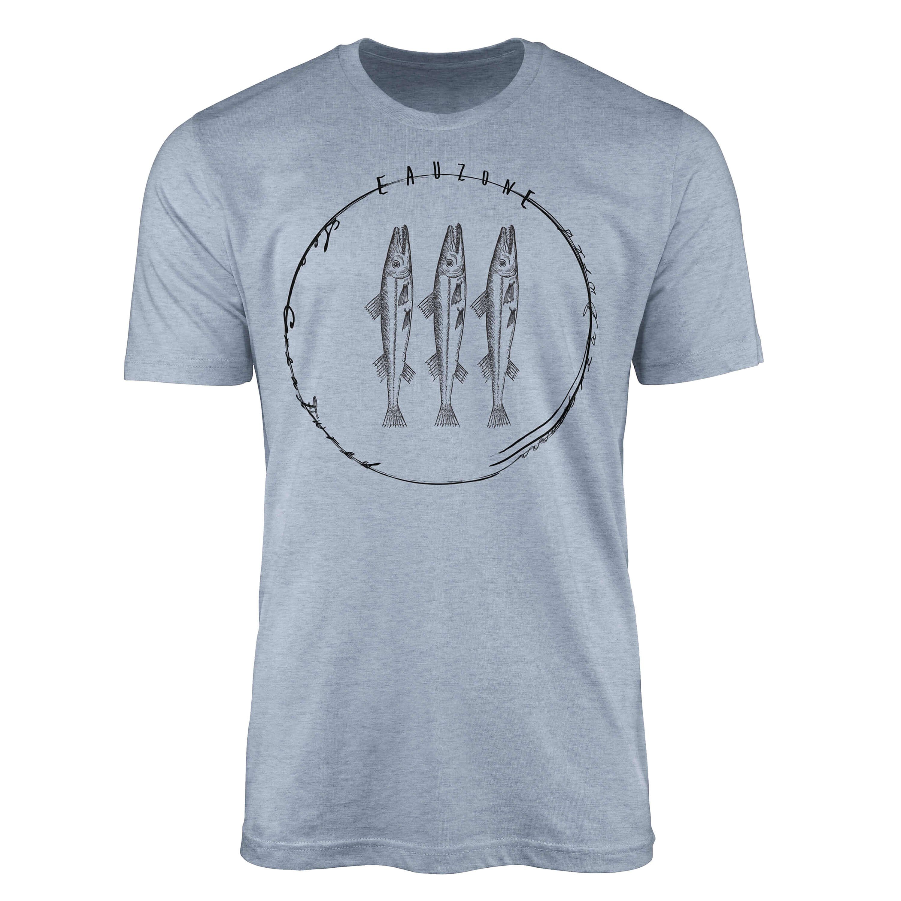 Sinus Art T-Shirt T-Shirt Tiefsee Fische - Serie: Sea Creatures, feine Struktur und sportlicher Schnitt / Sea 035 Stonewash Denim | T-Shirts
