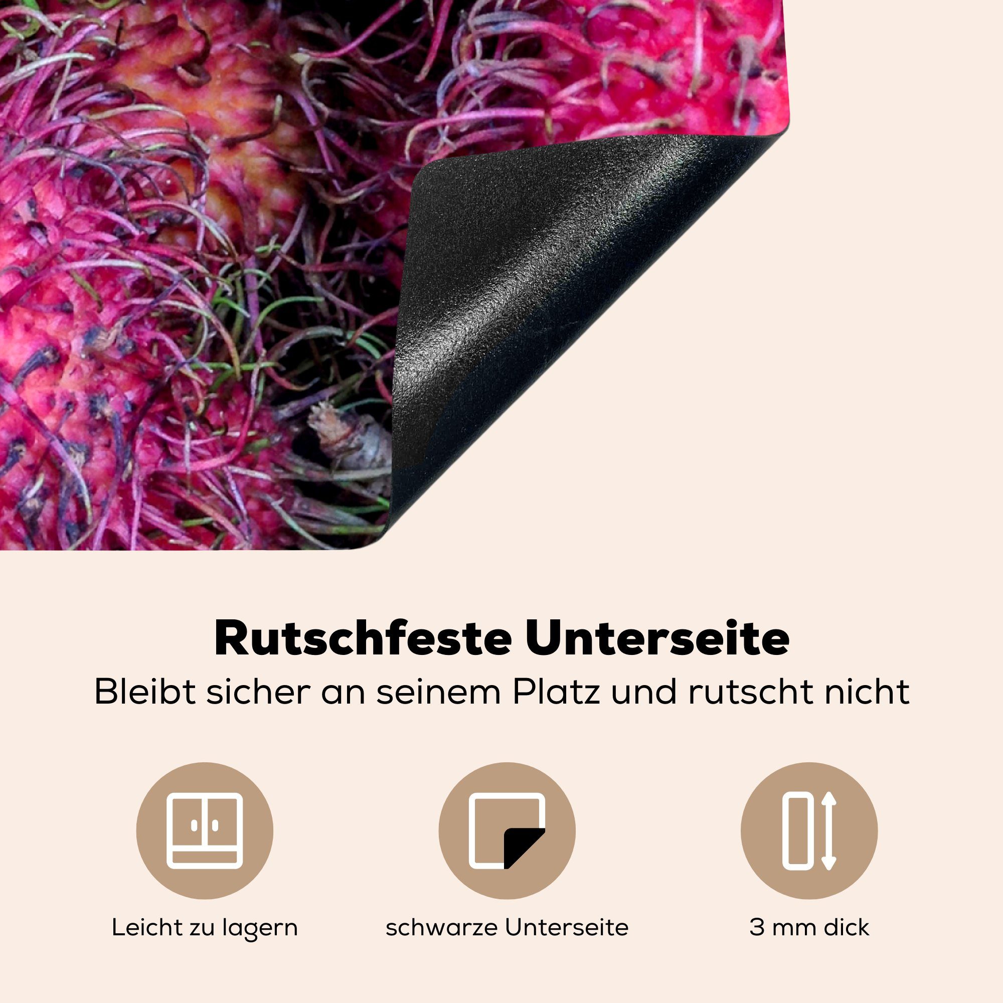 Arbeitsplatte tlg), Rambutan-Früchte, Rosa 78x78 für küche Herdblende-/Abdeckplatte (1 cm, Ceranfeldabdeckung, Vinyl, MuchoWow
