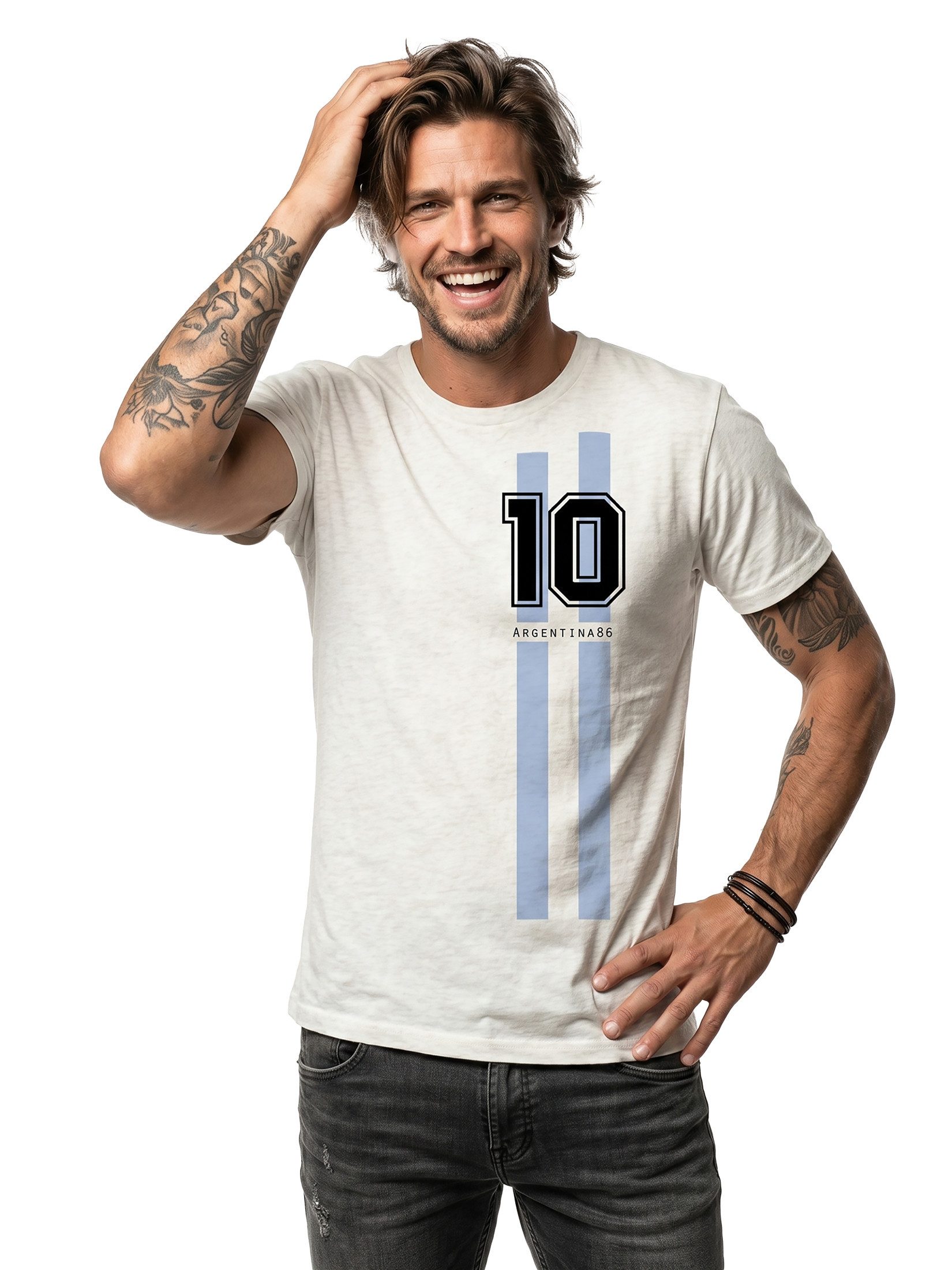 MAKAYA T-Shirt Herren Argentinien Fußball Trikot Diego 10 Argentina 86 Fahne Flagge mit Druck