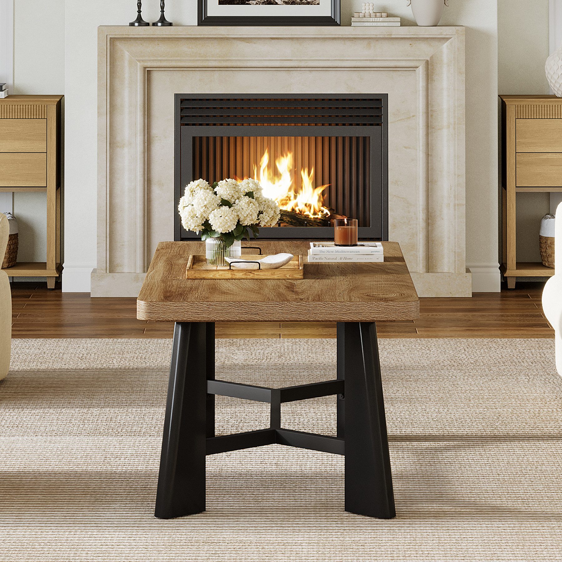 Tribesigns Couchtisch 120 cm Wohnzimmertisch, Landhaus-Industrie-Stil Sofatisch, Mitteltisch