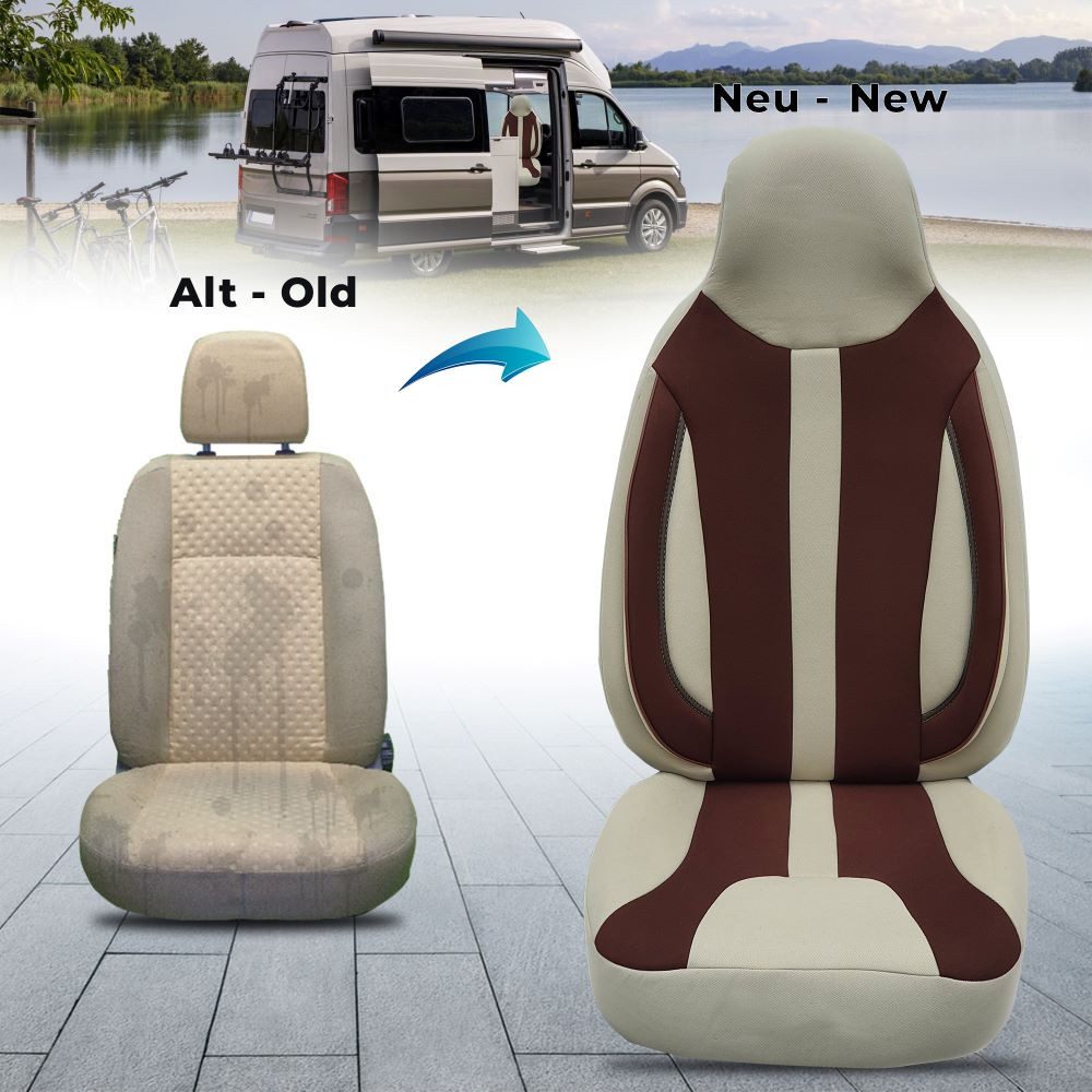BREMER SITZBEZÜGE Autositzbezug für Chausson Twist Van V594 MAX (WPL413), Set, 2-tlg., Schonbezüge Sitzbezüge Fahrer und Beifahrer, in Beige/Braun