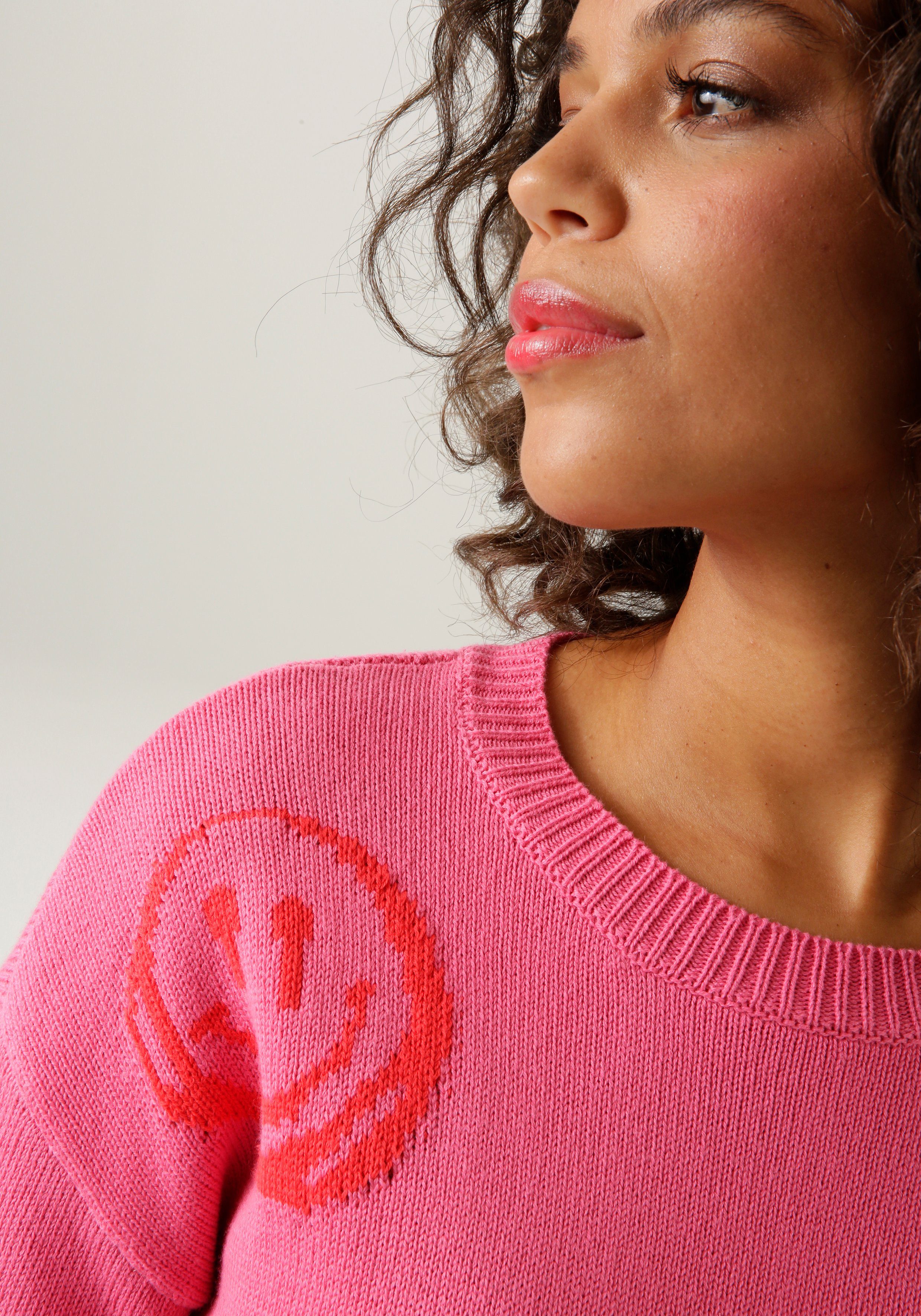 Strickpullover pink-rot - KOLLEKTION CASUAL NEUE mit eingestrickten Aniston Smileys