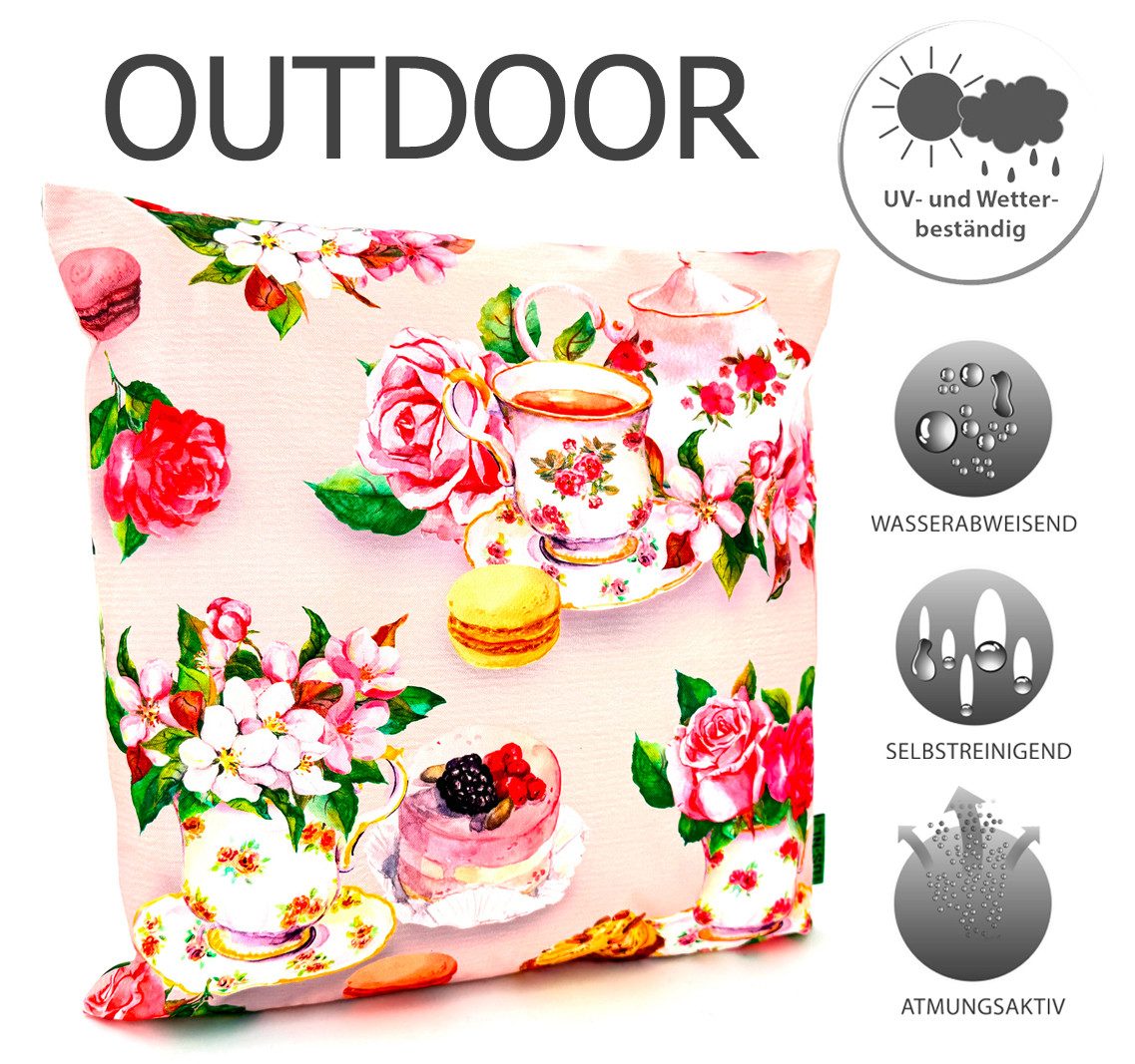 heimtexland Dekokissen Outdoor Garten Deko Kissen Outdoorkissen bedruckt, Lotus Effekt, schmutz- und wasserabweisend, inkl. Füllung