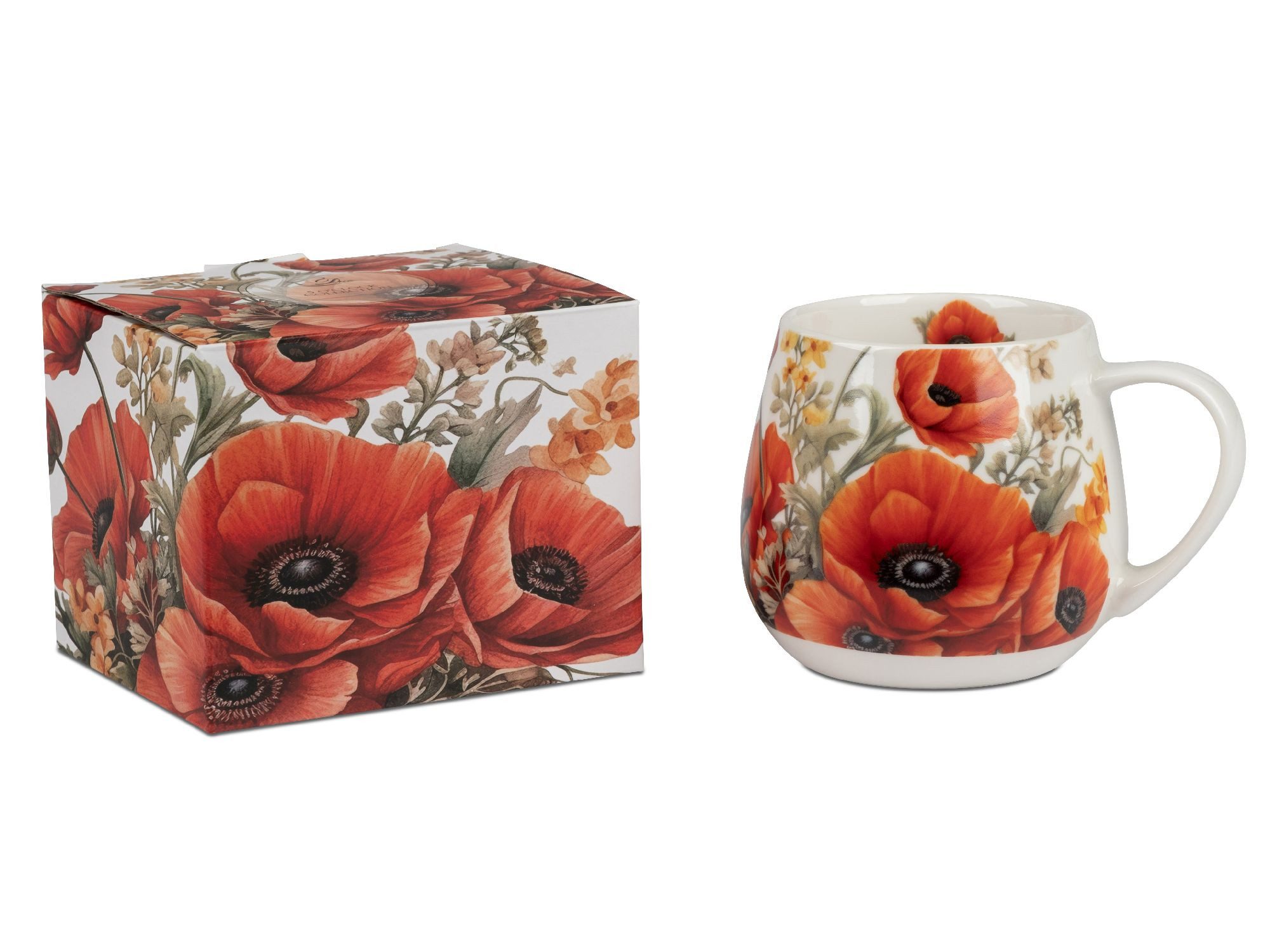 formano Tasse Barrel, Porzellan, Spülmaschinengeeignet, Weiß, Motiv: Mohnblumen