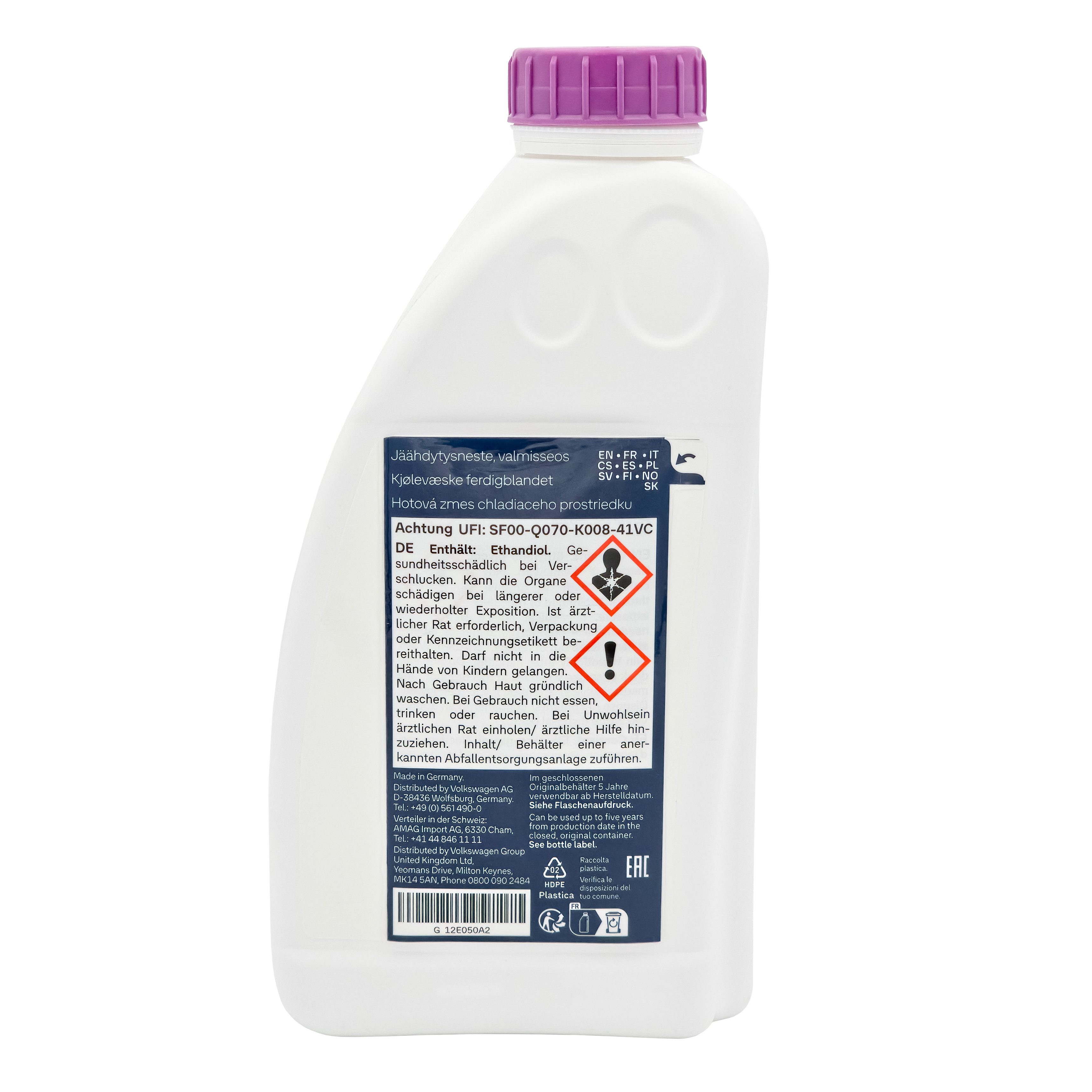 Volkswagen Kühlerschutzmittel original VW G12E050A2, bis -35 °C, 1 l, Kühlmittel Fertigmischung, Ready mix, G12evo
