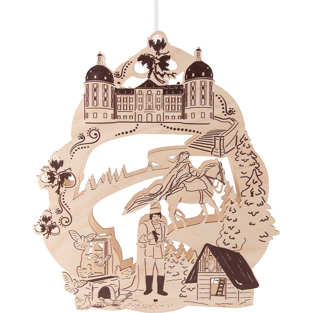 Erzgebirge-Palast Schwibbogen Fensterbild "Drei Haselnüsse für Aschenbrödel" (30,5cm) von Saico Seif