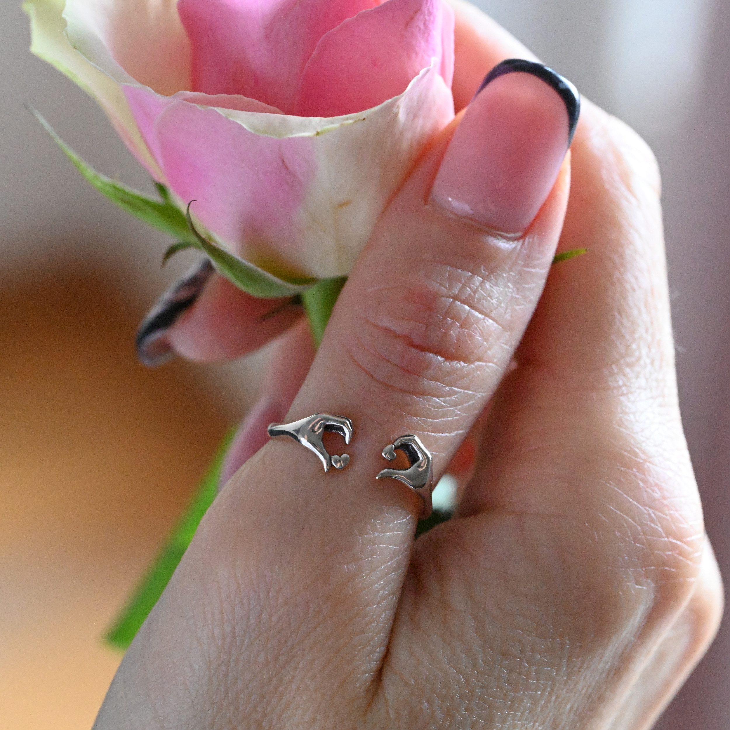 Runde Perlé Silberring verstellbarer Ring "Umarmende günstig online kaufen
