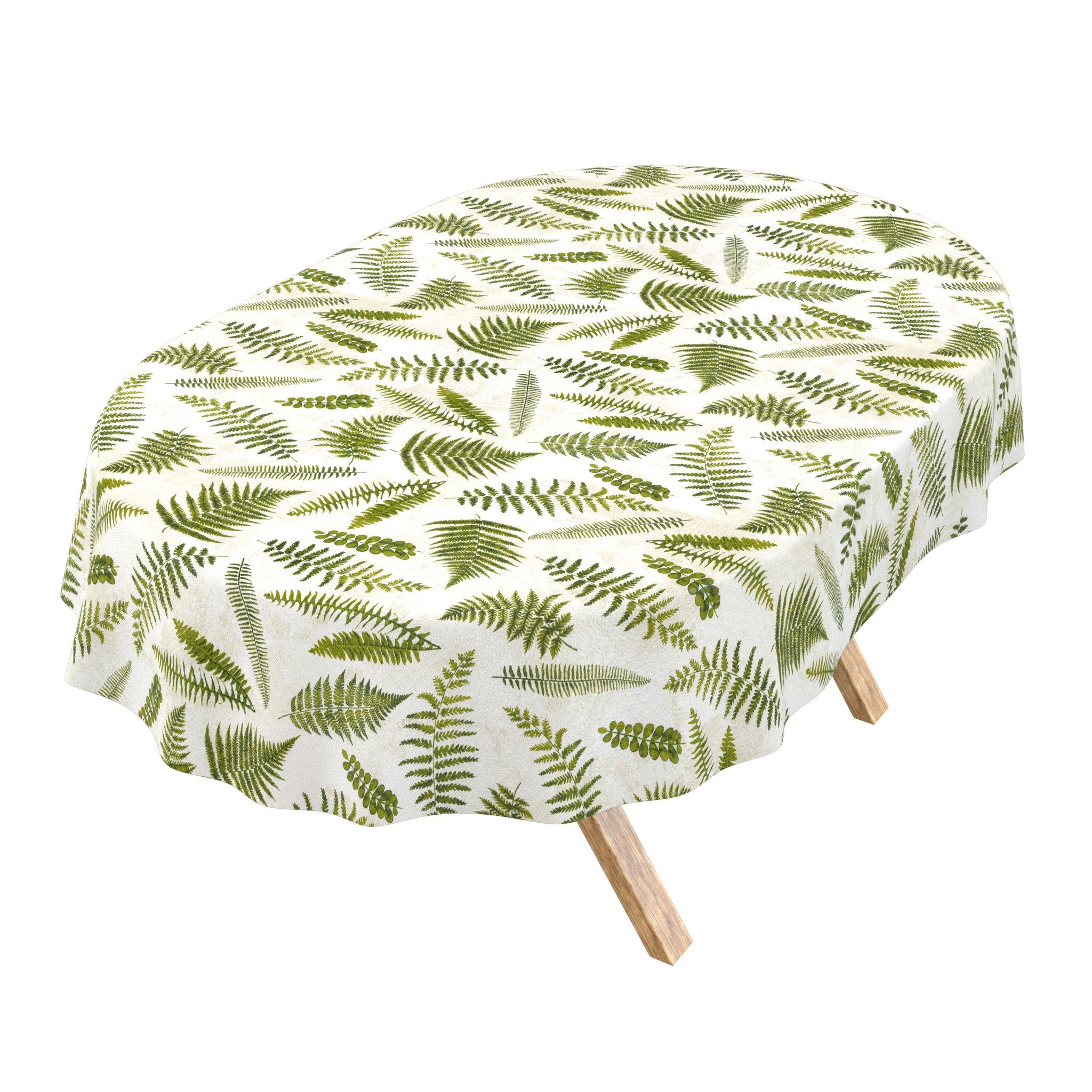 ANRO Tischdecke abwaschbar Baumwolloptik Farn Grün wetterfest Gartentischdecke (Einzelstück 1-tlg, eine Tischdecke), Stofftischdecke schmutzabweisend 160x140cm Farn Grün
