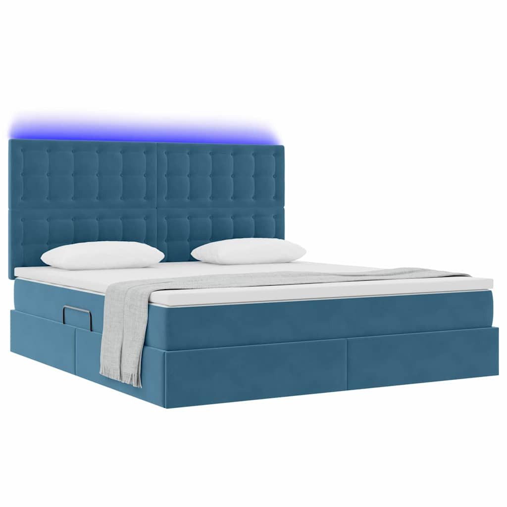 vidaXL Bed with Storage and LED Lighting, Dark Blue, 160 x 200 cm, Velvet (1-piece)
